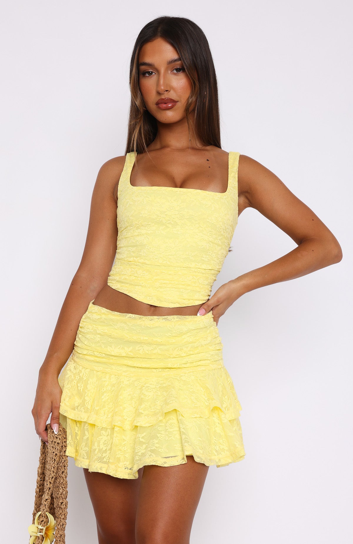 Let's Have Some Fun Lace Mini Skirt Lemon | White Fox Boutique