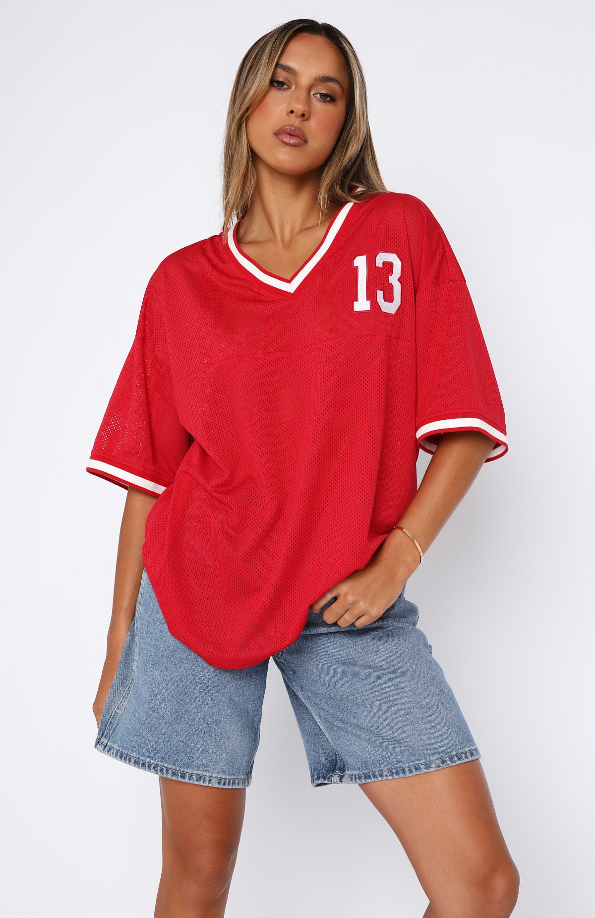 Moves To Make Oversized Sports Tee Red White Fox Boutique