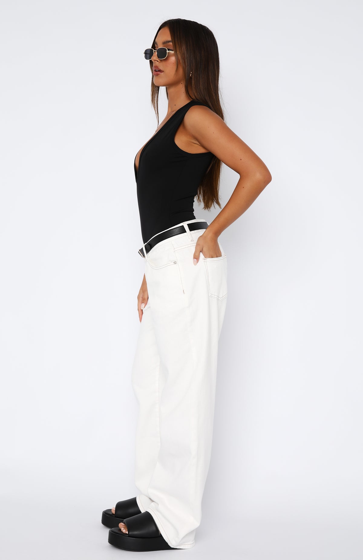 Bring The Style Low Rise Wide Leg Jeans Off White | White Fox Boutique