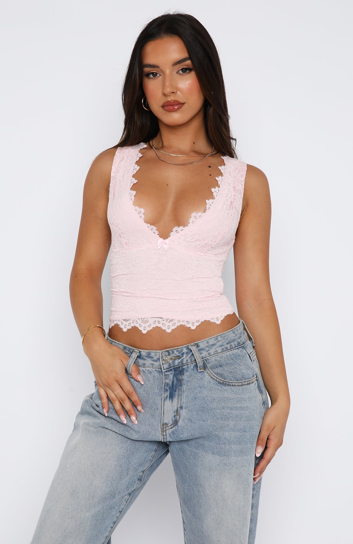 Let's Just Talk Lace Top Baby Pink | White Fox Boutique