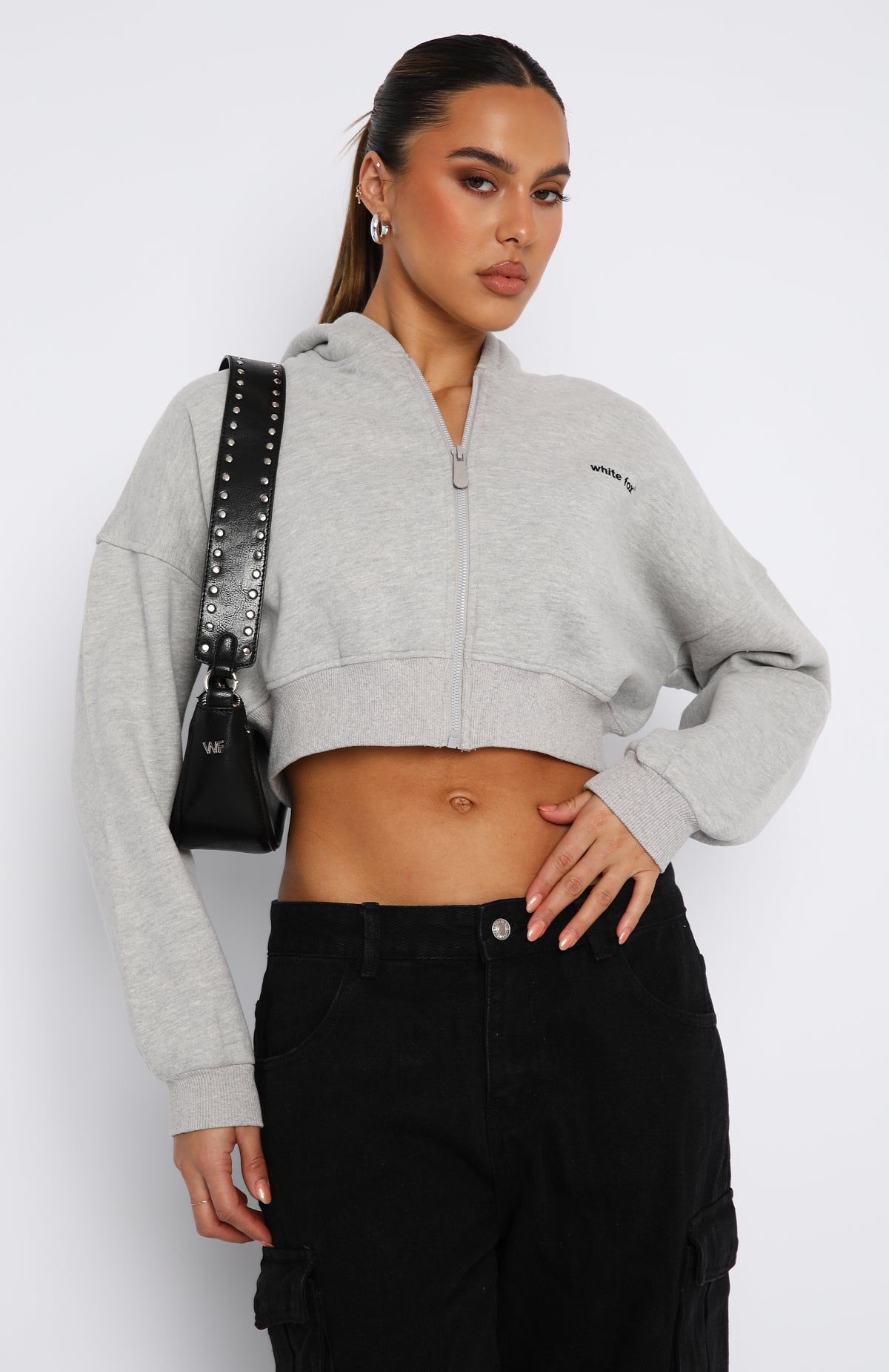 Gray crop sale top hoodie