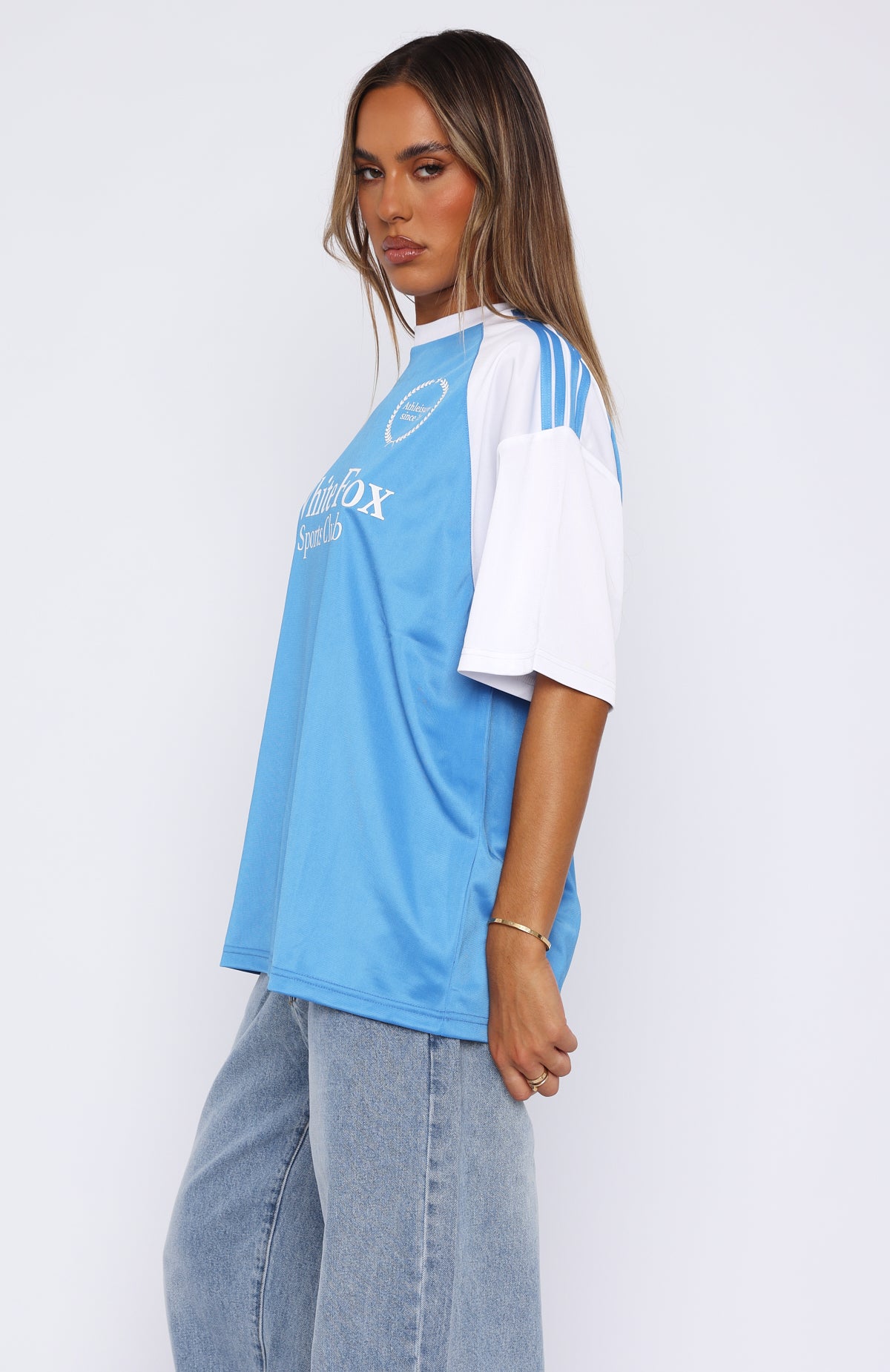 On The Same Team Oversized Jersey Blue/White | White Fox Boutique