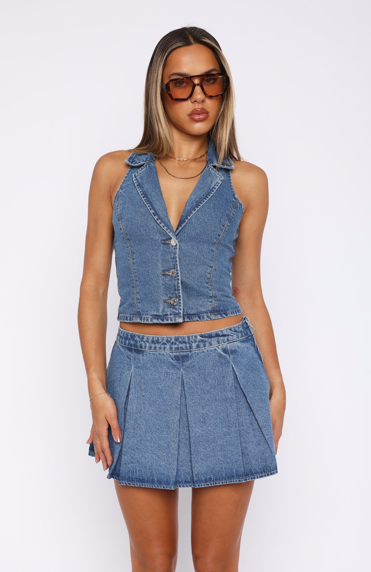 Midnight Whispers Denim Vest Mid Blue | White Fox Boutique