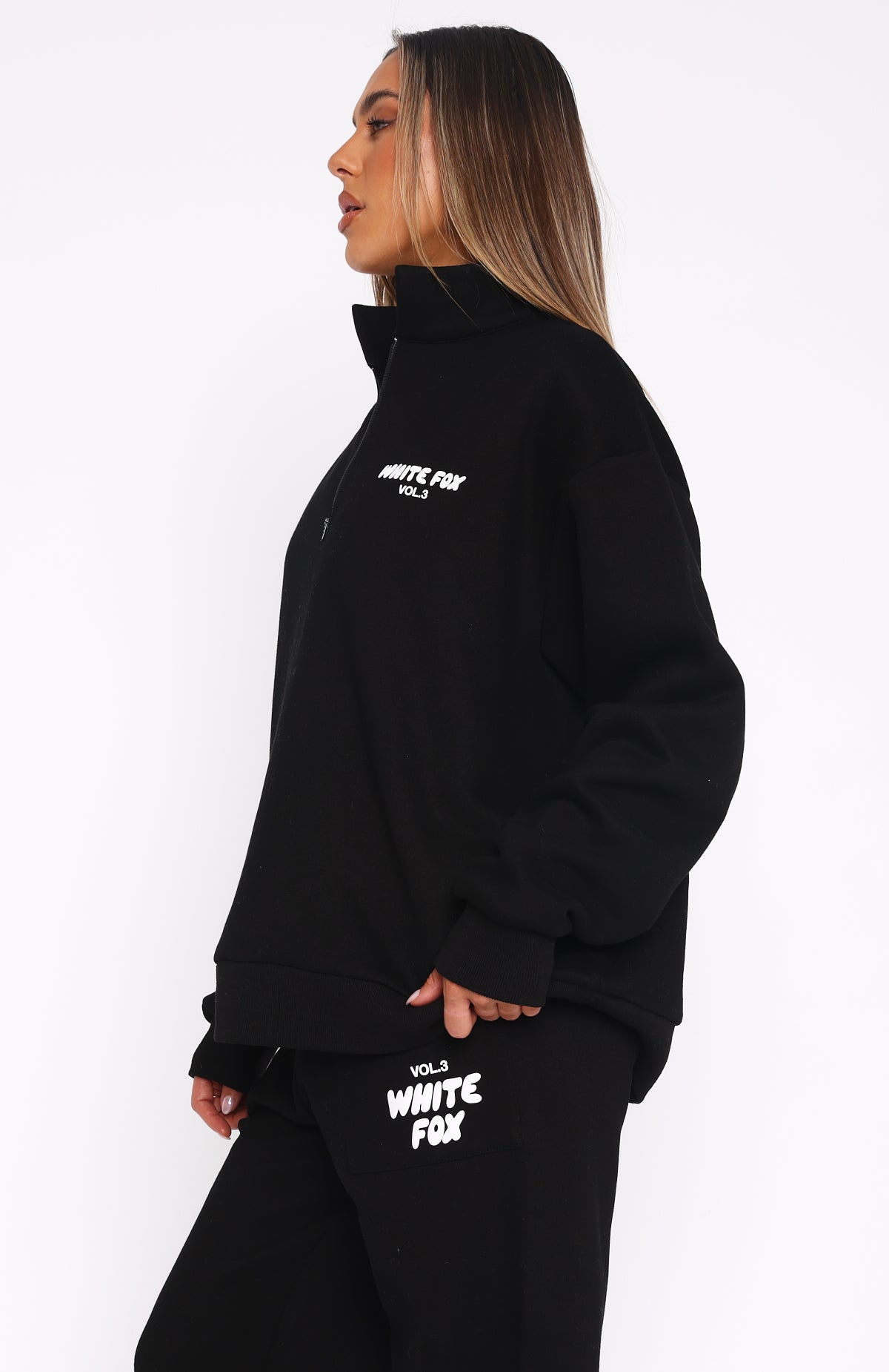 Offstage Zip Front Sweater Monochrome | White Fox Boutique