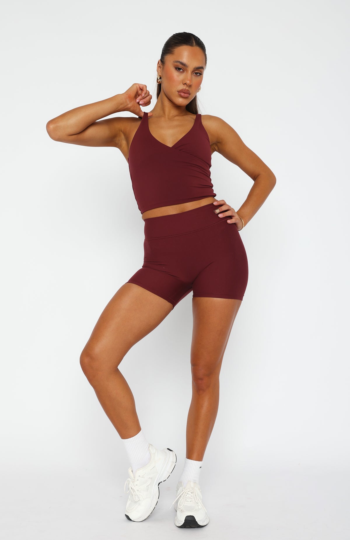 Endurance Scrunch High Waisted Shorts Burgundy | White Fox Boutique