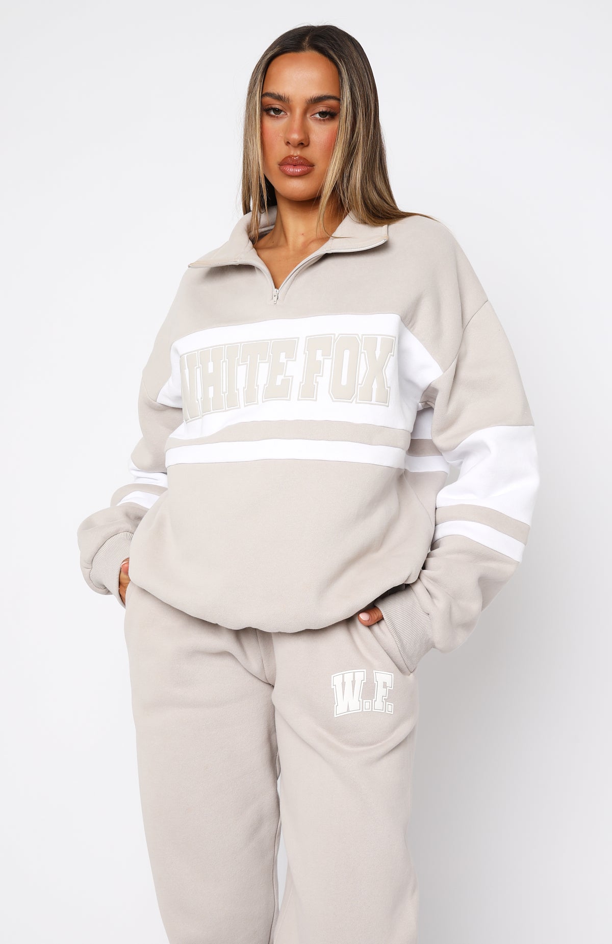 Decade Classics Varsity Zip Front Sweater Moon/White | White