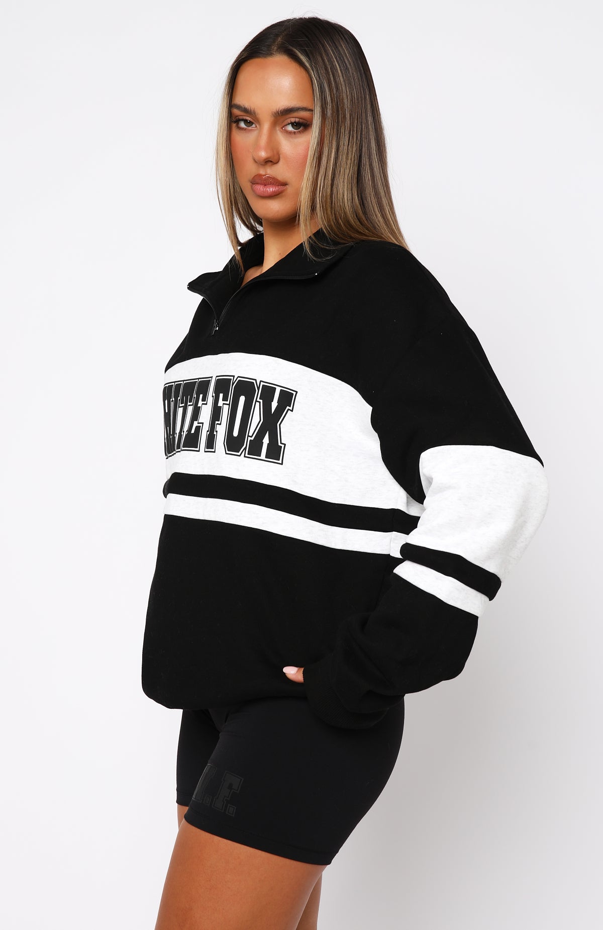 Decade Classics Varsity Zip Front Sweater Black/Grey Marle | White Fox Boutique