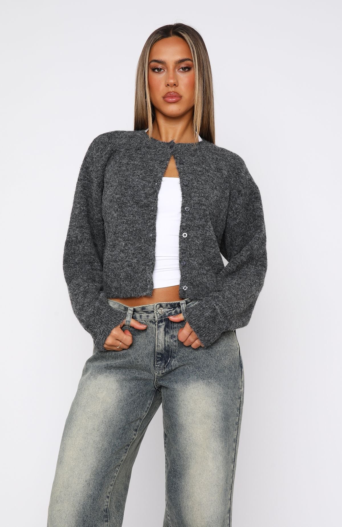 Warm Whispers Knit Cardigan Charcoal | White Fox Boutique