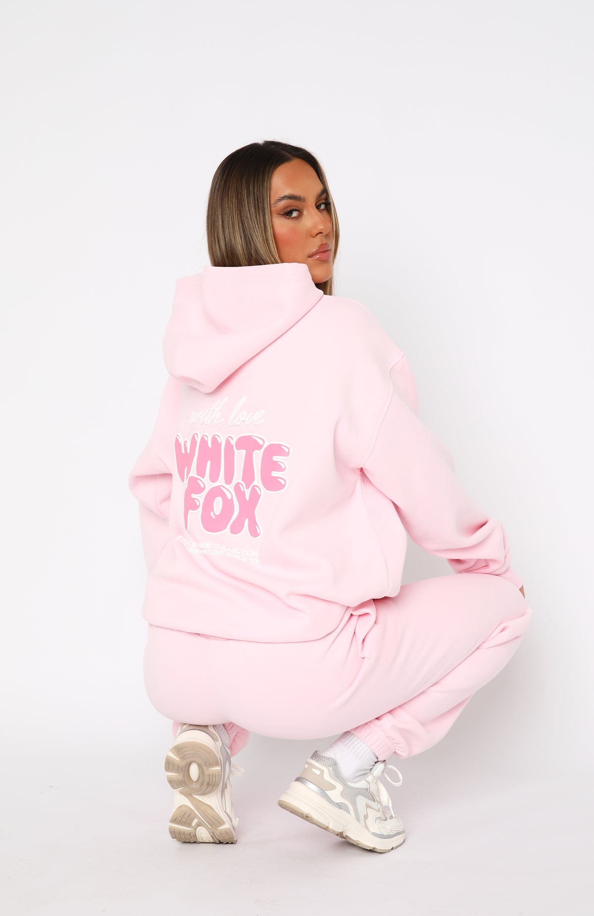 Pink and white hoodie women's sale