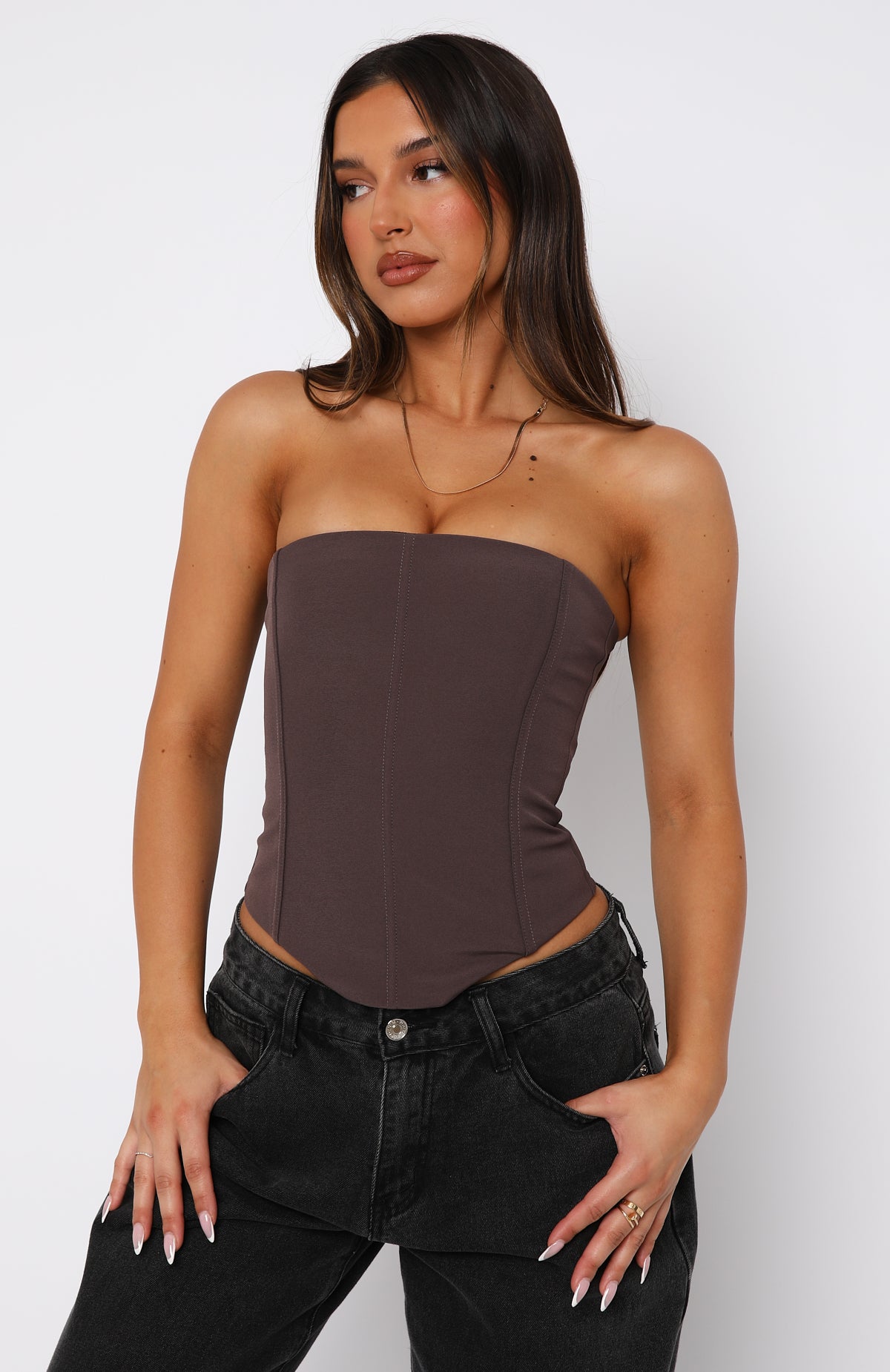 Strapless Check Bustier - Blue Crushed Check