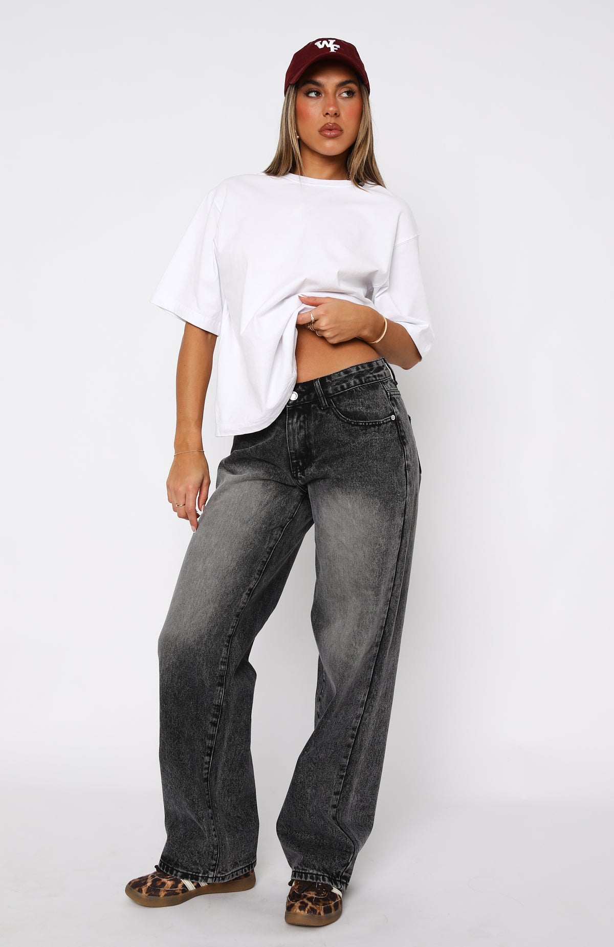 Bring The Style Low Rise Wide Leg Jeans Grey Acid | White Fox Boutique