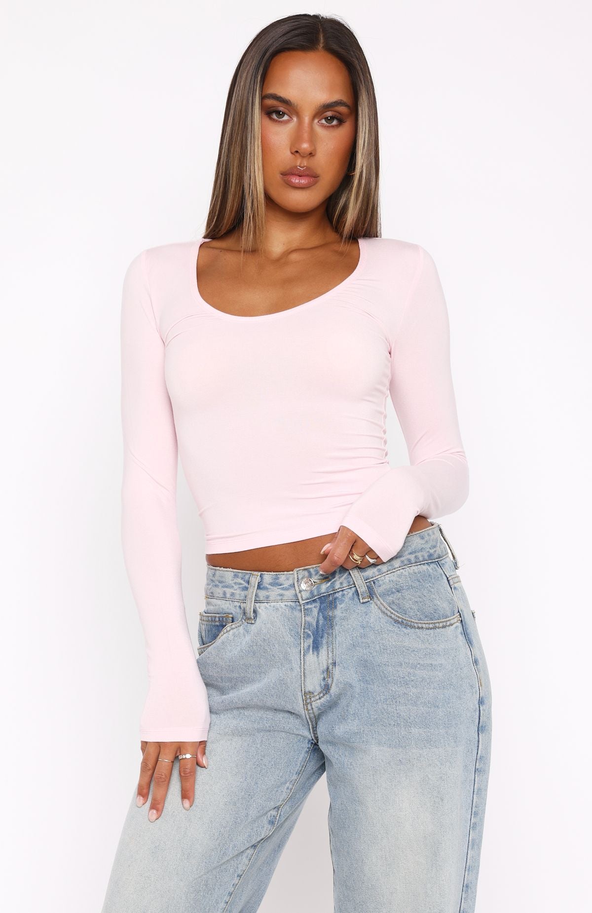 Show You The World Long Sleeve Top Baby Pink | White Fox Boutique
