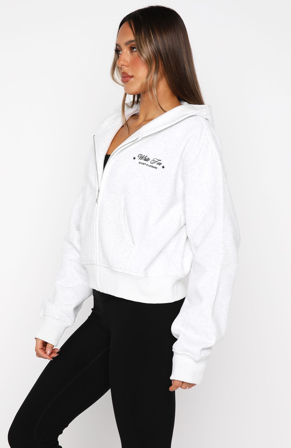 Just Try Again Boxy Zip Front Hoodie Grey Marle | White Fox Boutique
