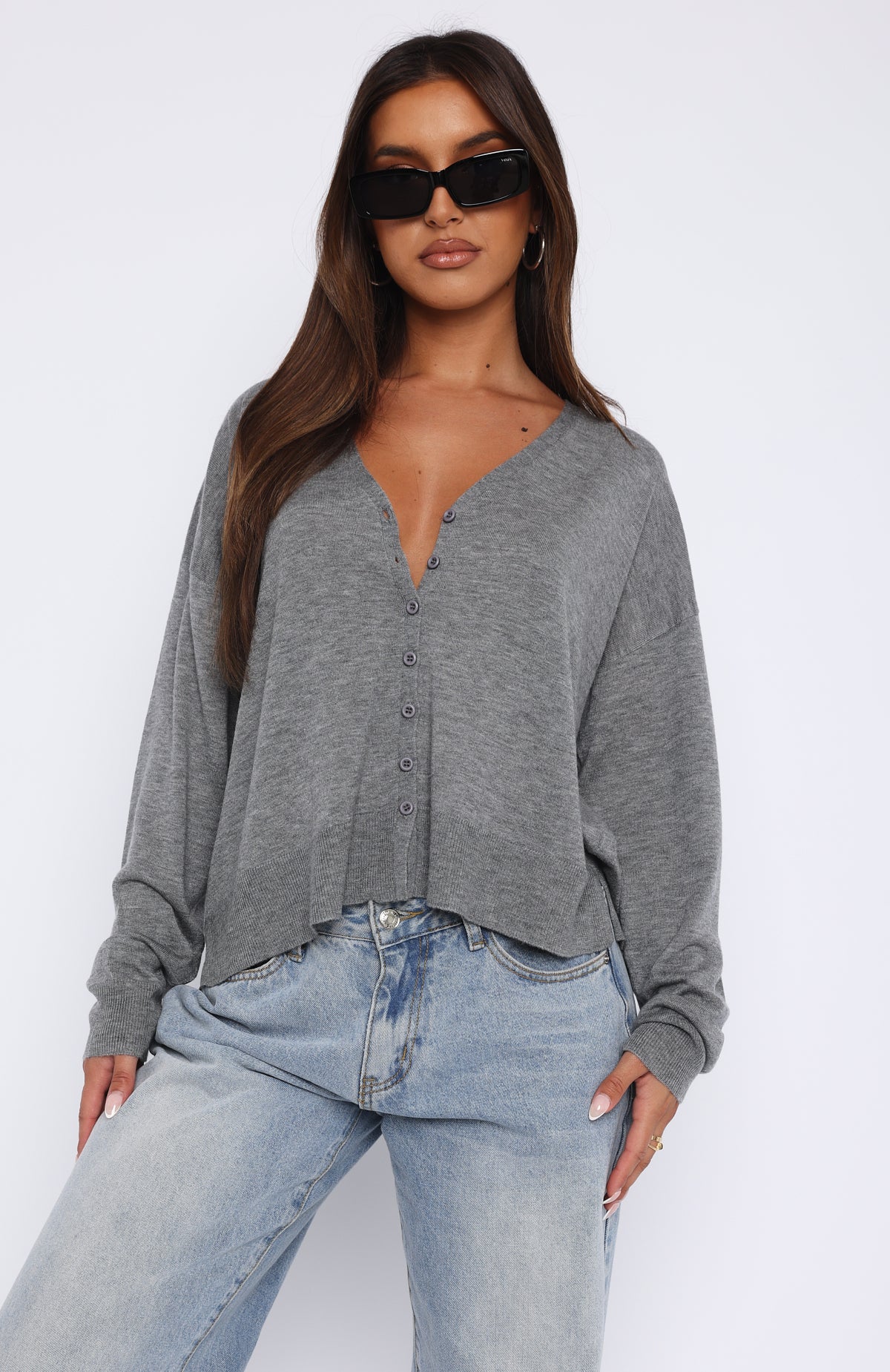 Grey button up on sale cardigan