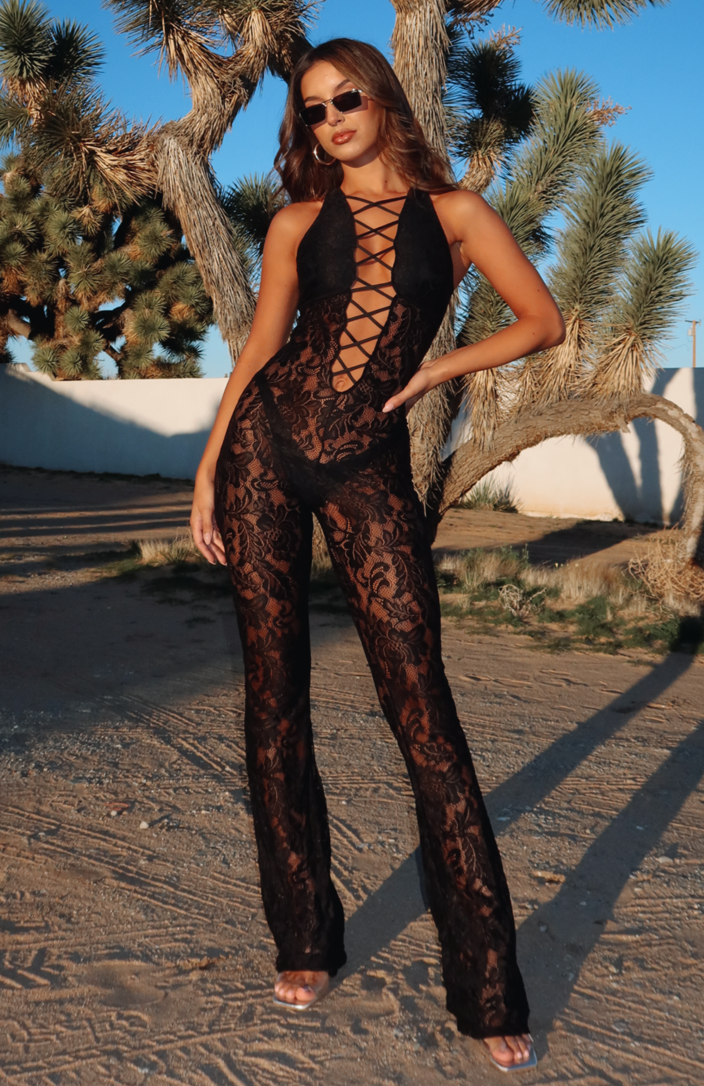 You Gotta Be Lace Jumpsuit Black White Fox Boutique