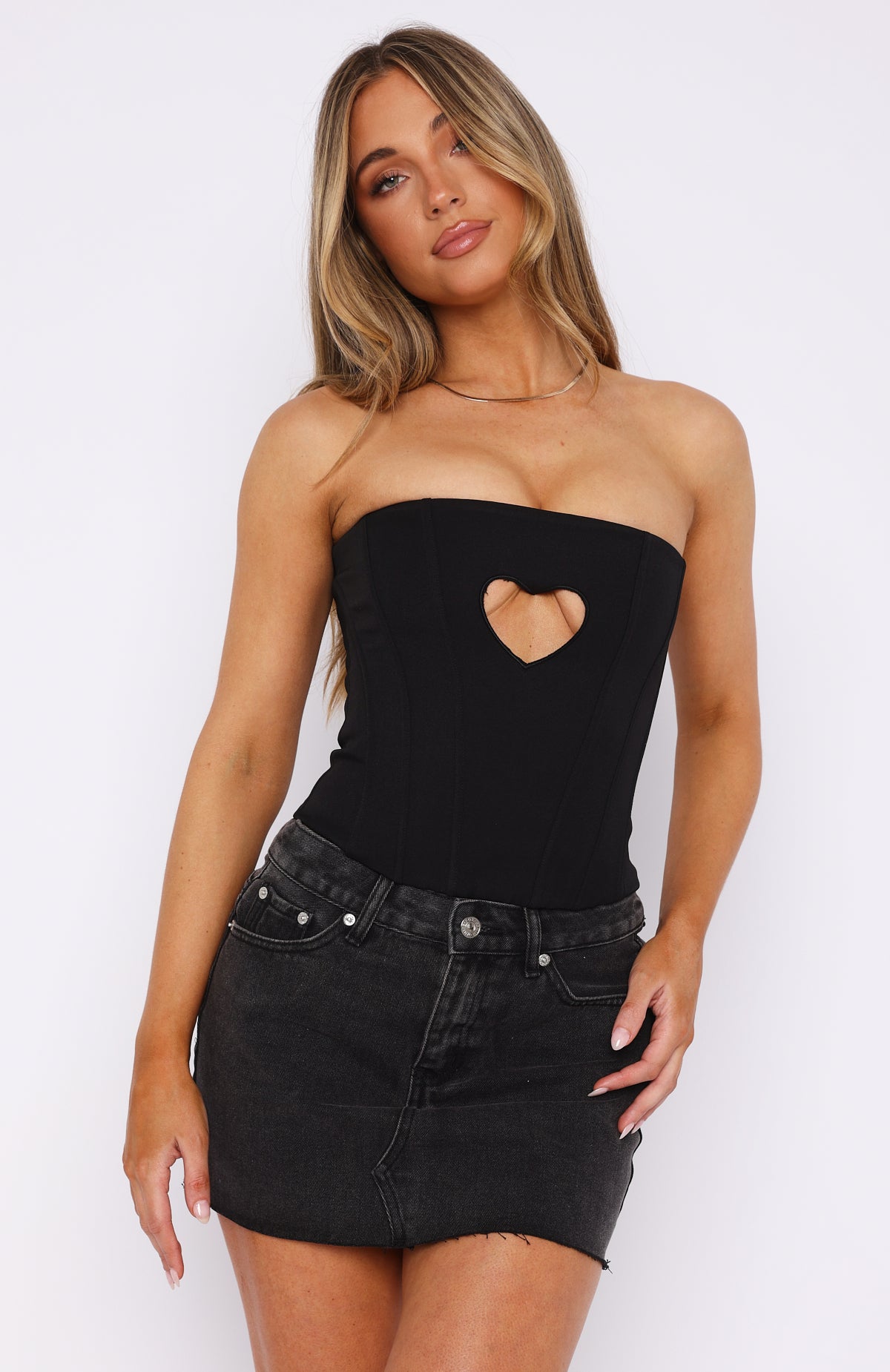 Never Love Again Strapless Bustier Black | White Fox Boutique