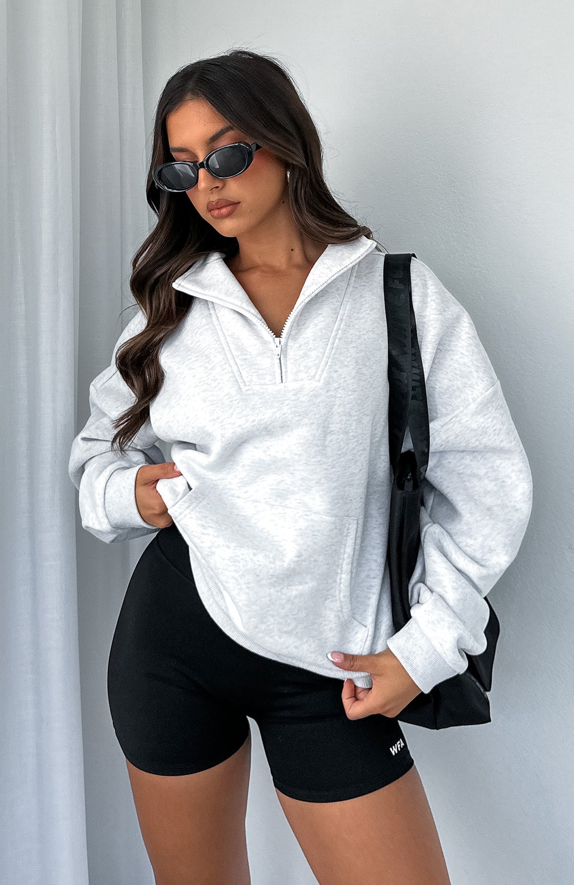 Doing It For You Zip Front Sweater Grey Marle