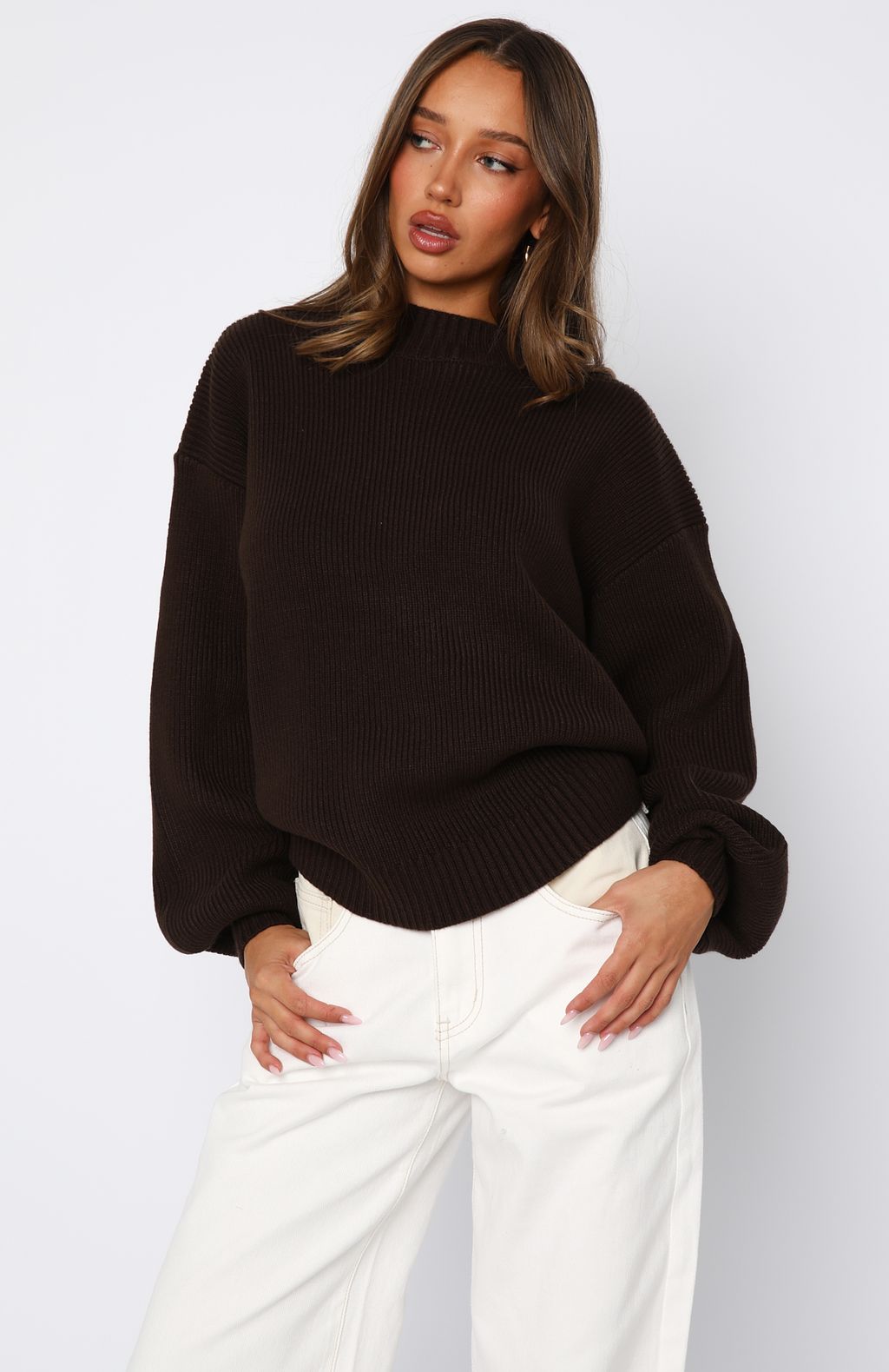 Keep It Classic Knit Sweater Chocolate | White Fox Boutique