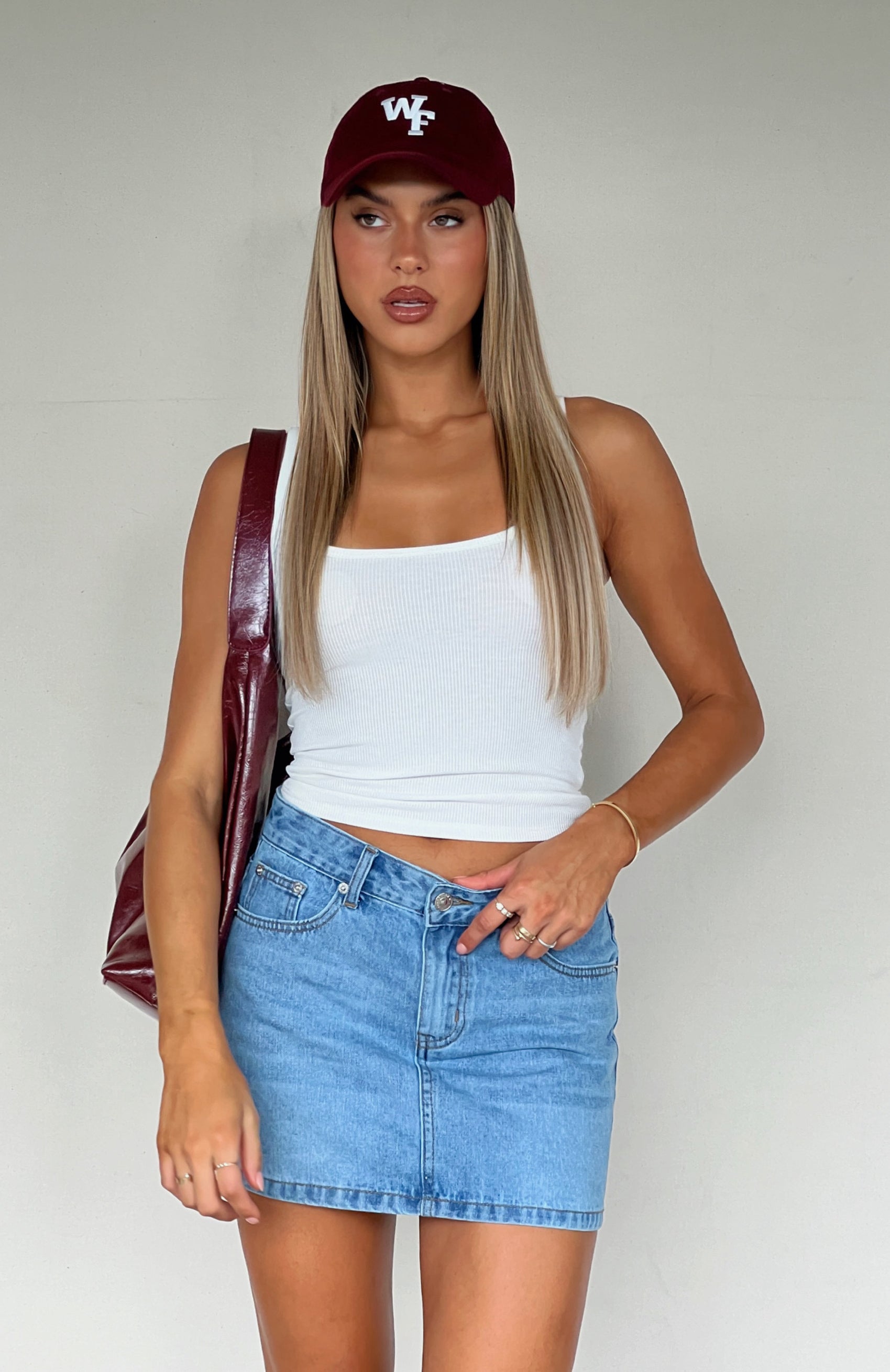 Know It All Low Rise Denim Mini Skirt Mid Blue | White Fox Boutique