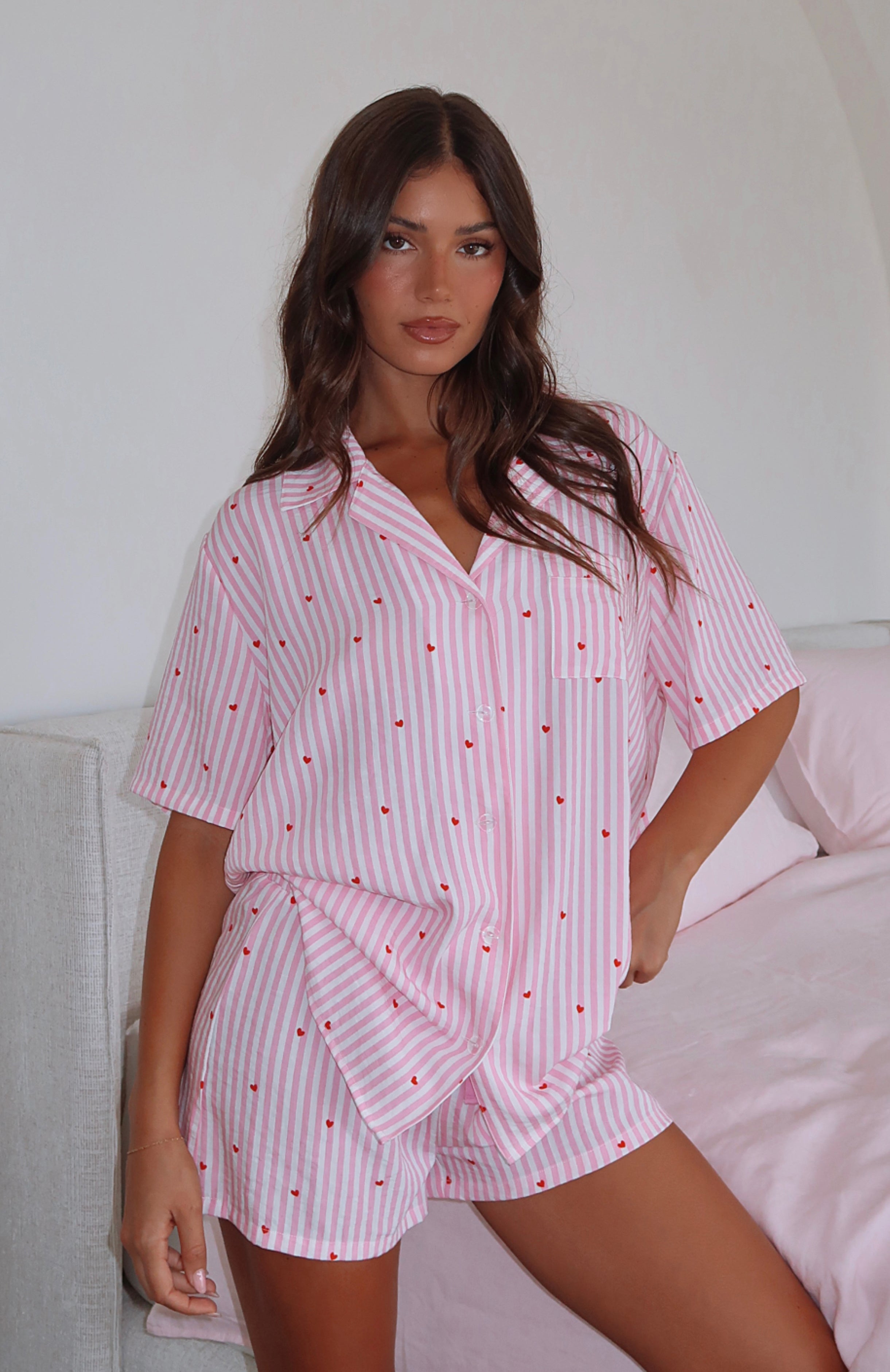 Offline Pyjama Set Pink Sweetheart White Fox Boutique