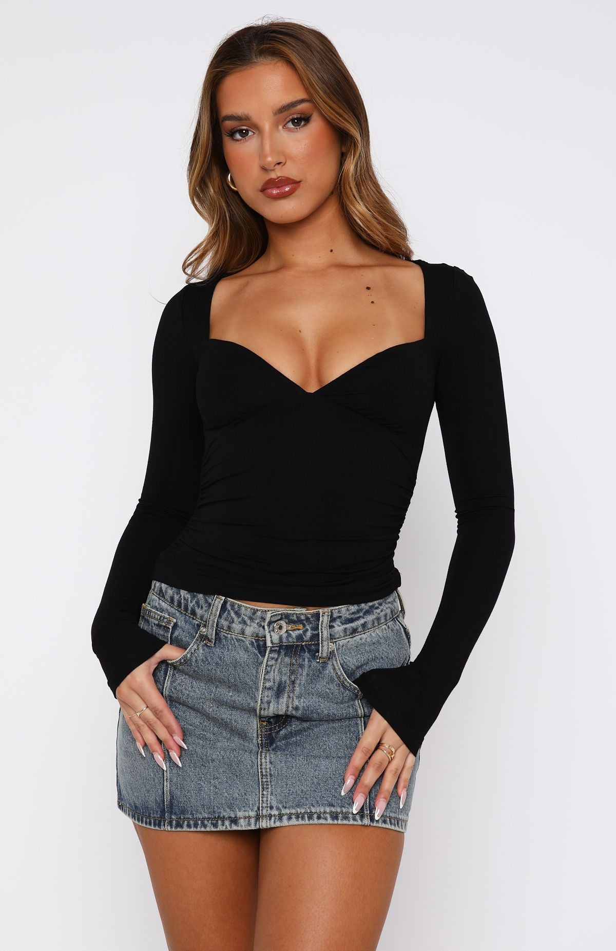 Sweeter Than You Long Sleeve Top Black | White Fox Boutique