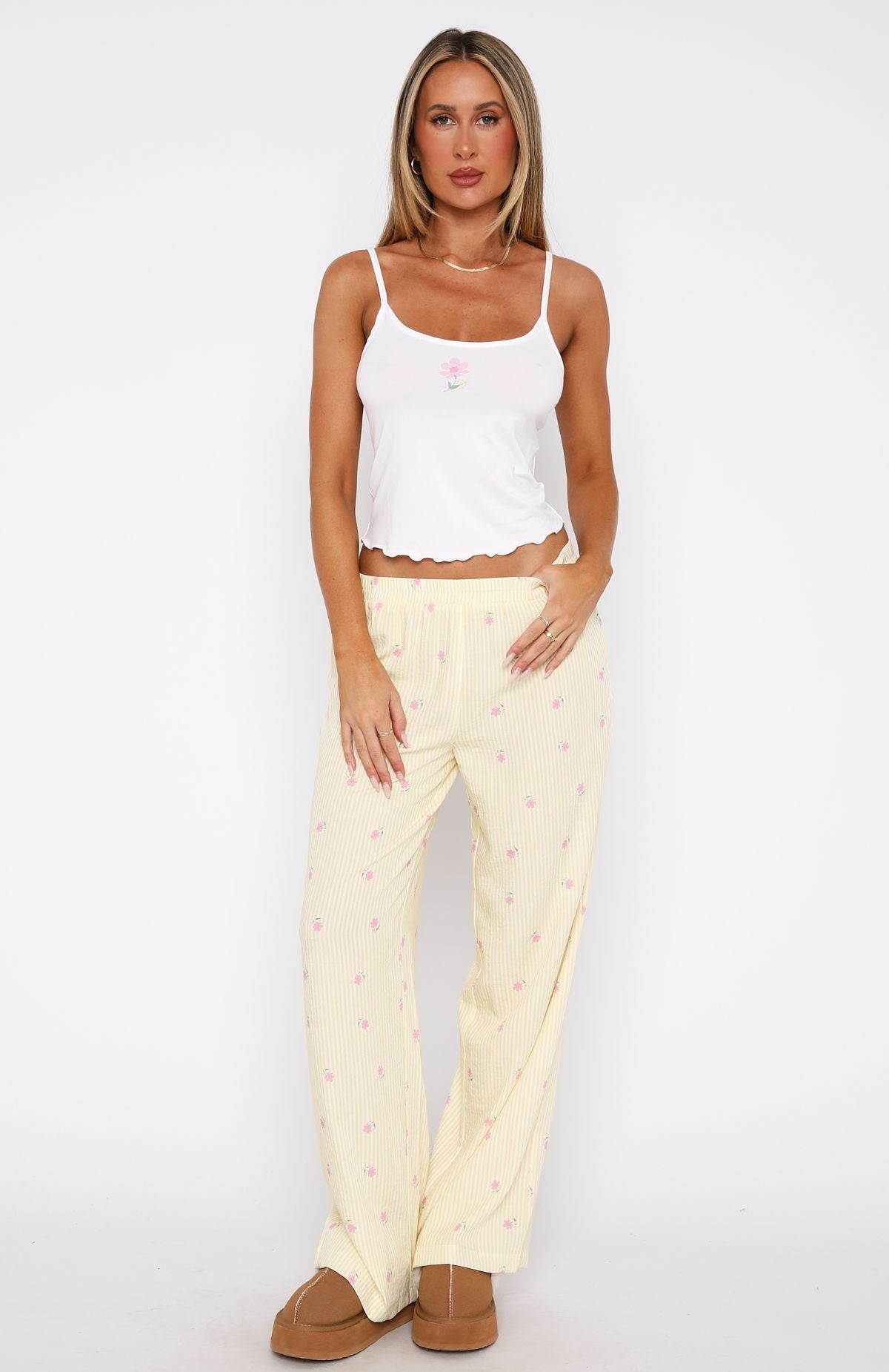 Cosy Night In Pyjama Set Lemon Meadow Stripe | White Fox Boutique