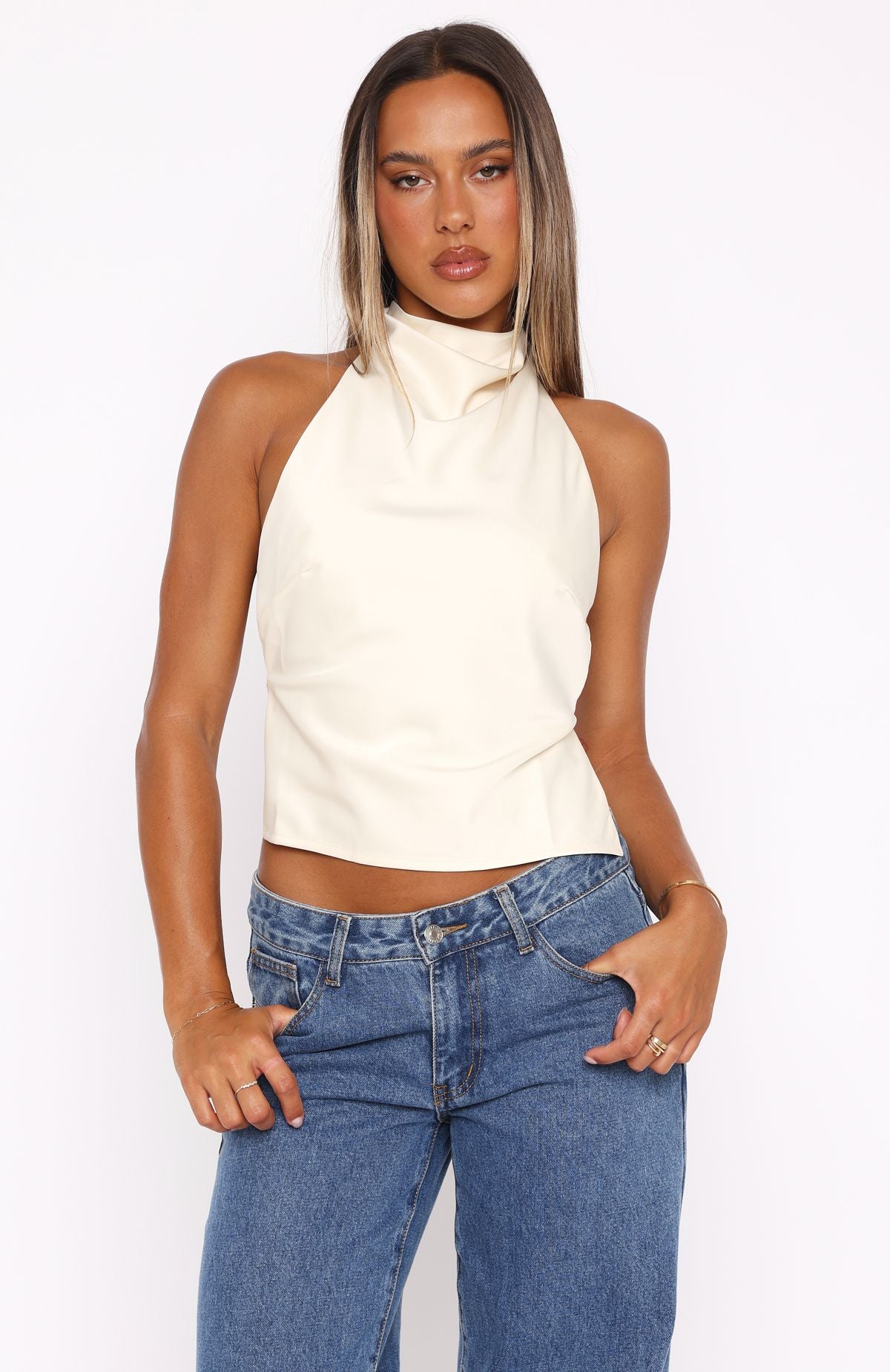 Time Passes Halter Top Pearl | White Fox Boutique