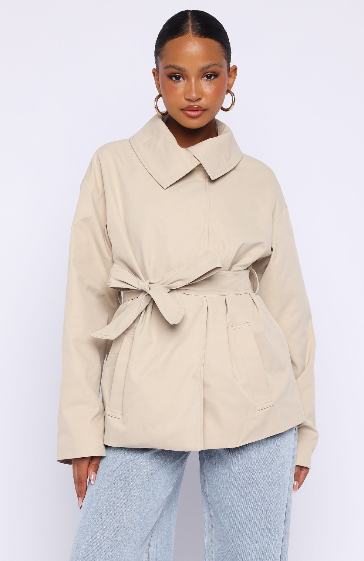 Could Touch Cropped Trench Jacket Sand | White Fox Boutique