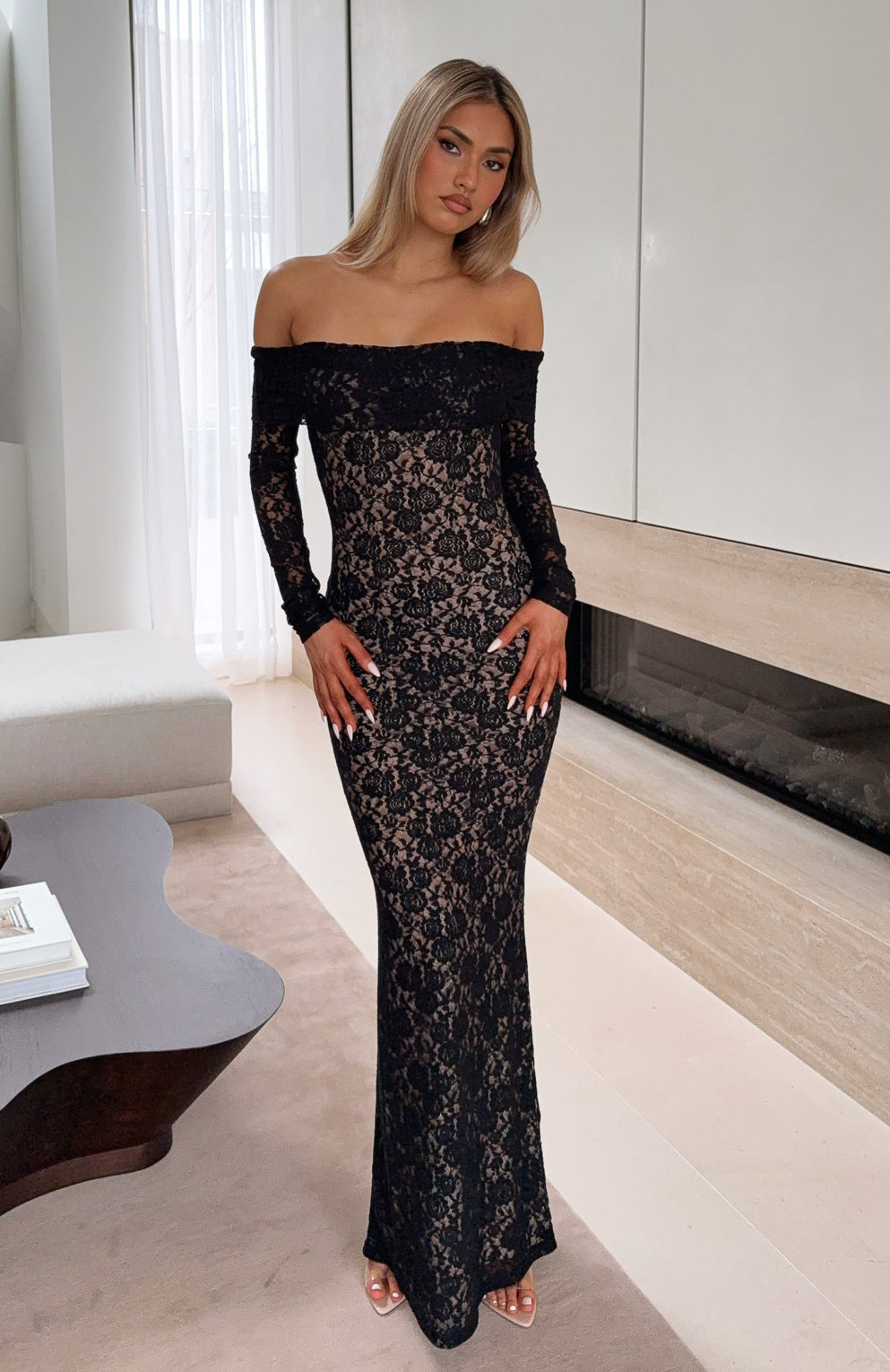 Be My Peace Lace Long Sleeve Maxi Dress Black | White Fox Boutique Be My Peace Lace Long Sleeve Maxi Dress Black | White Fox Boutique