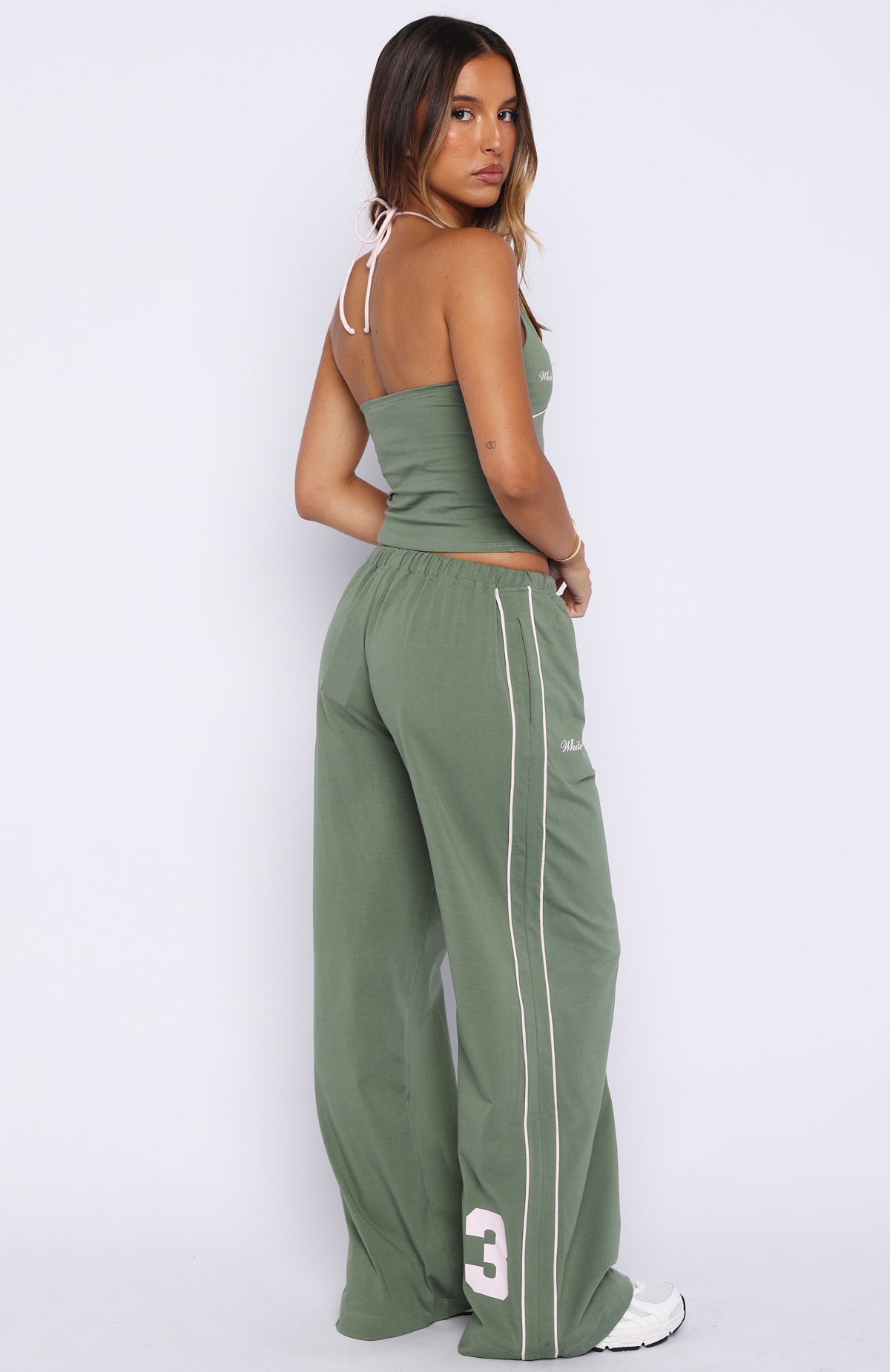 Can't Help The Feeling Track Pants Khaki | White Fox Boutique