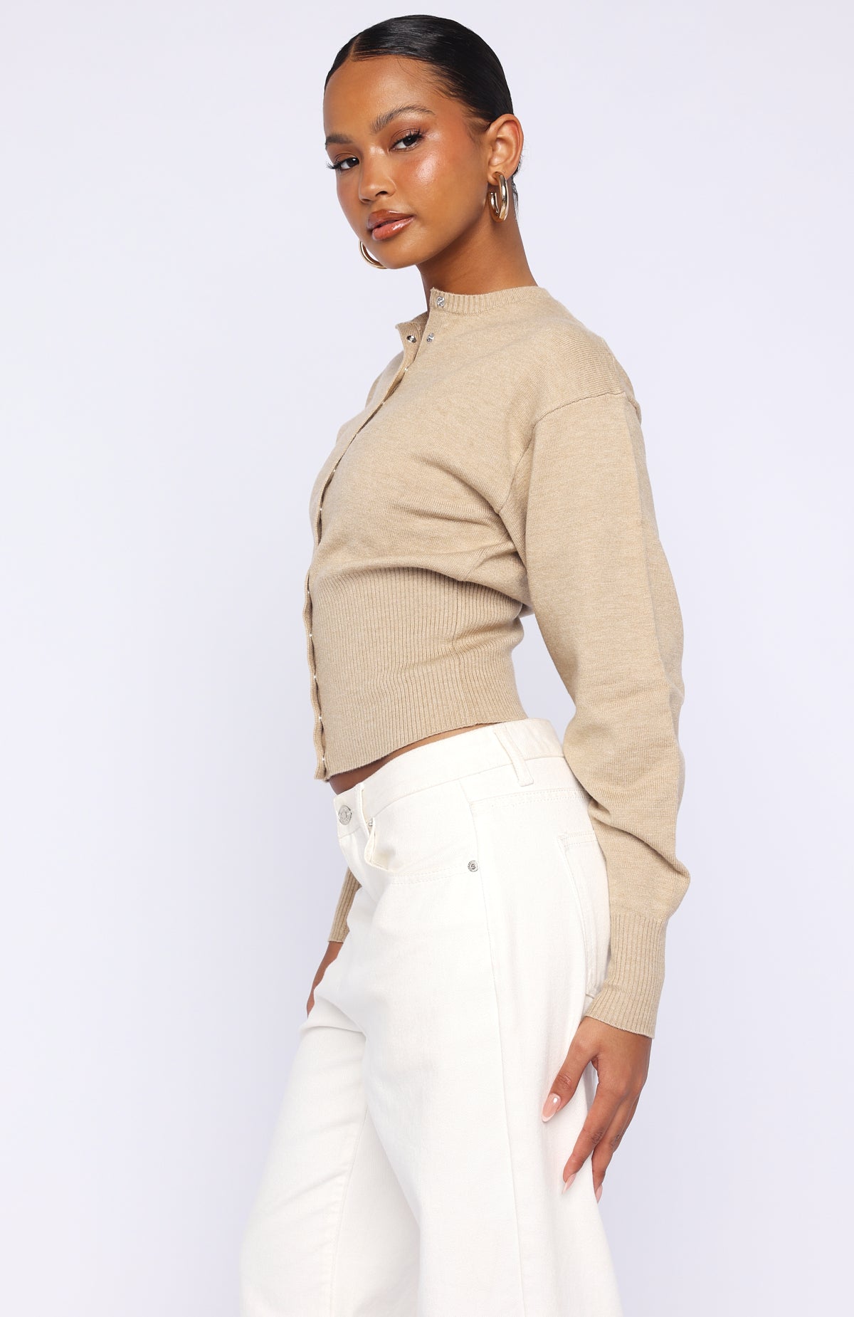 Cindy Cinched Knit Top Beige | White Fox Boutique