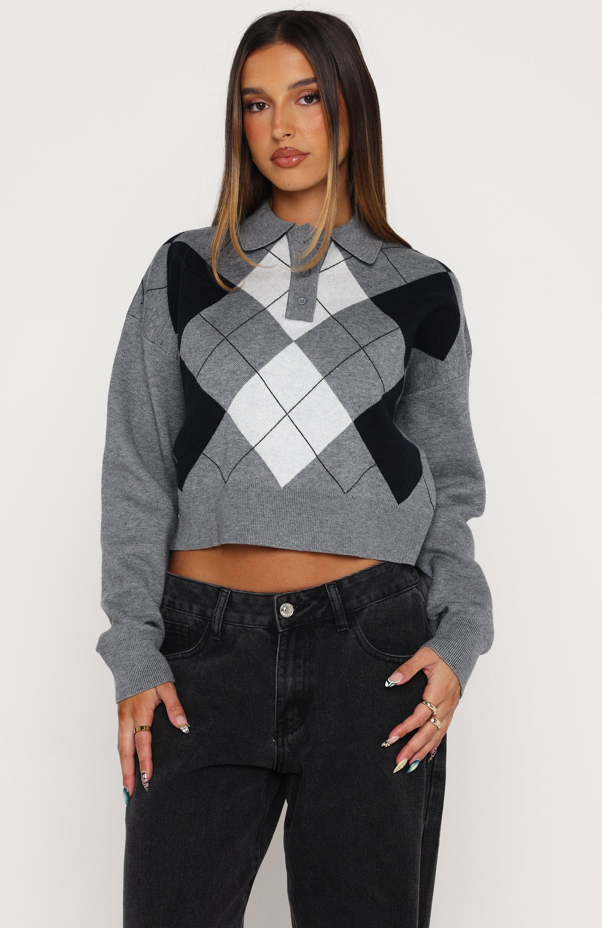Cinzia Argyle Knit Sweater Navy Winter | White Fox Boutique