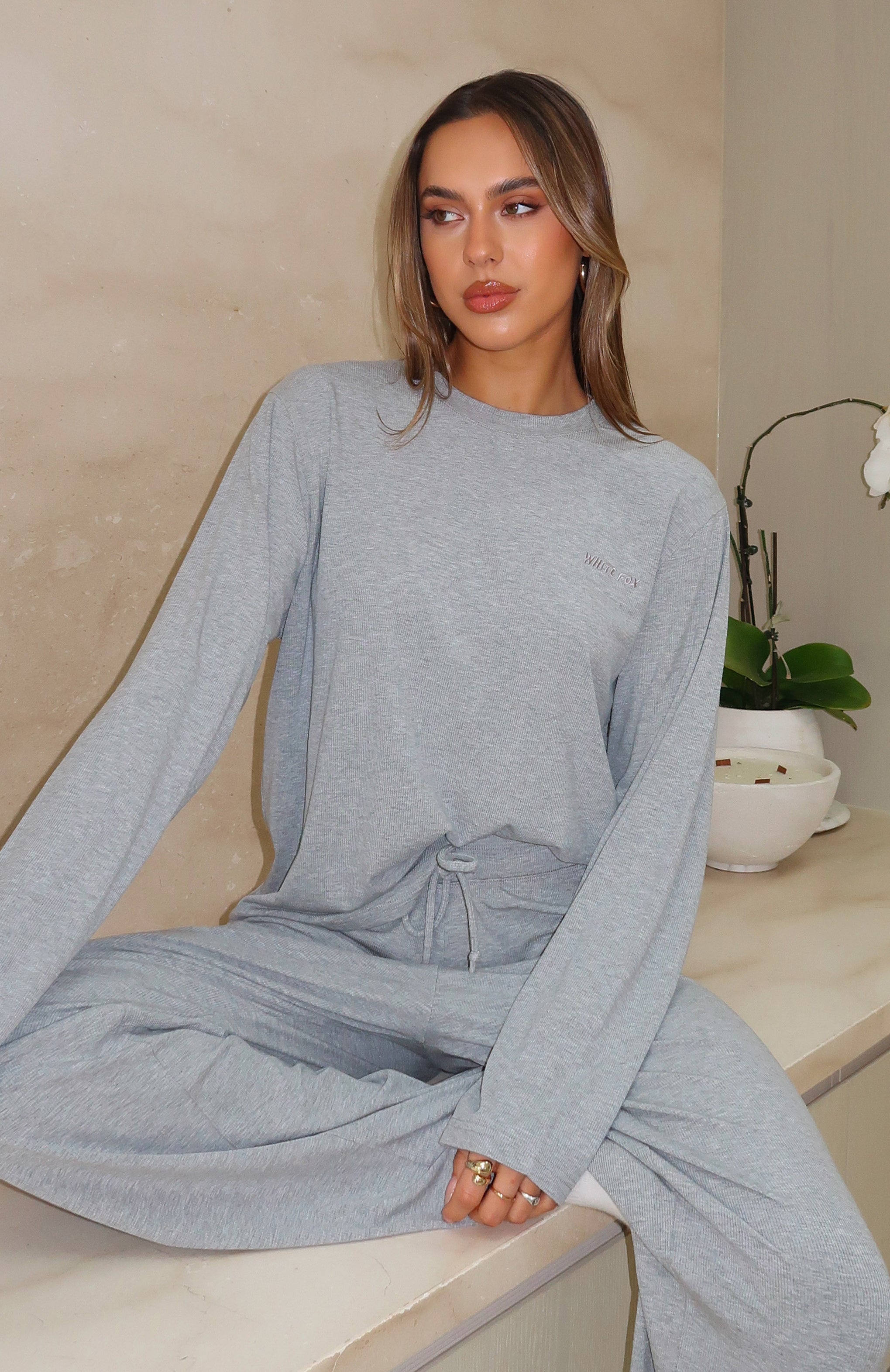 Come A Long Way Wide Leg Sweatpants Grey Marle main image 0
