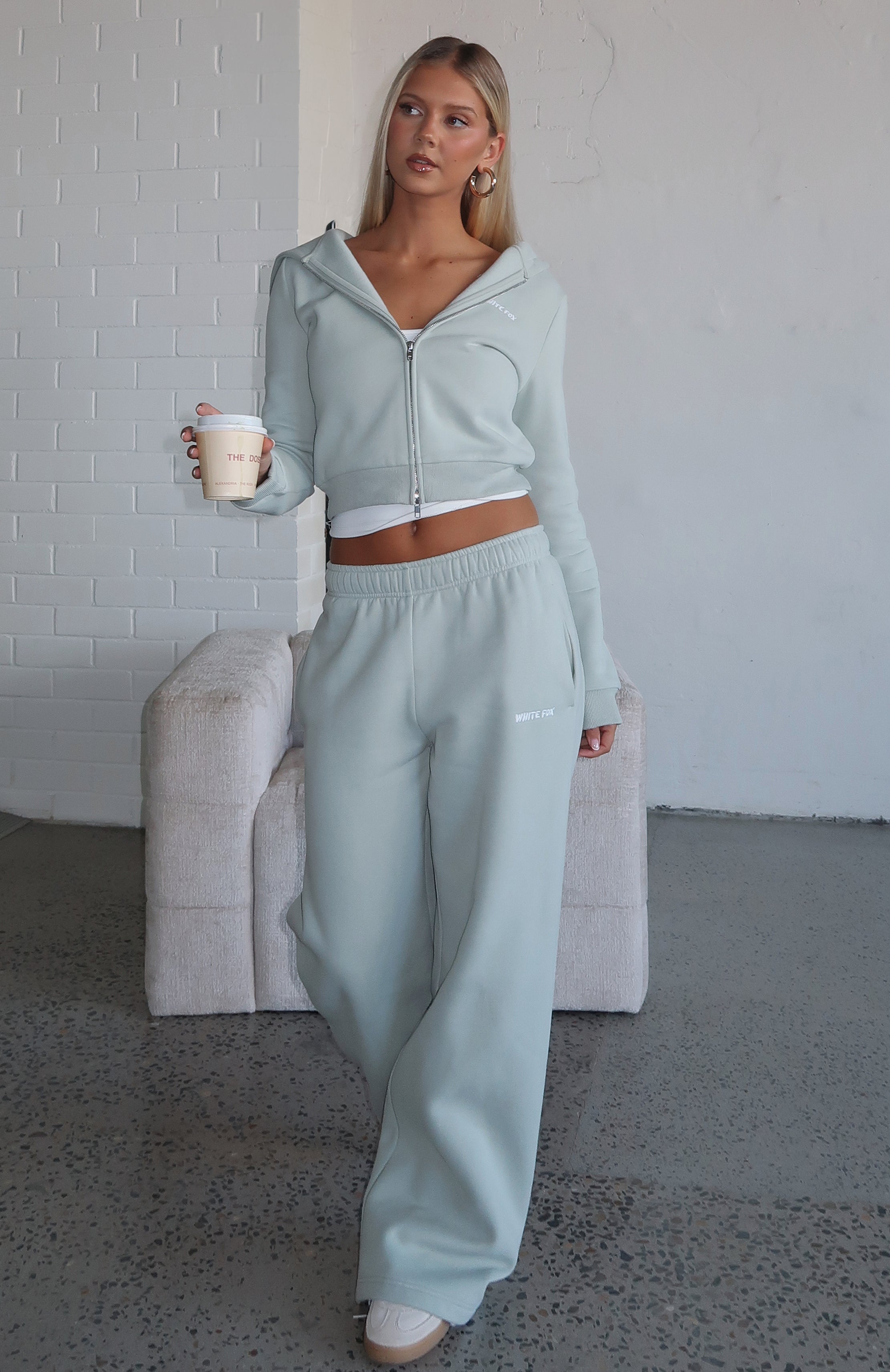 Comfy And Cute Wide Leg Sweatpants Seafoam White Fox Boutique - Main Image