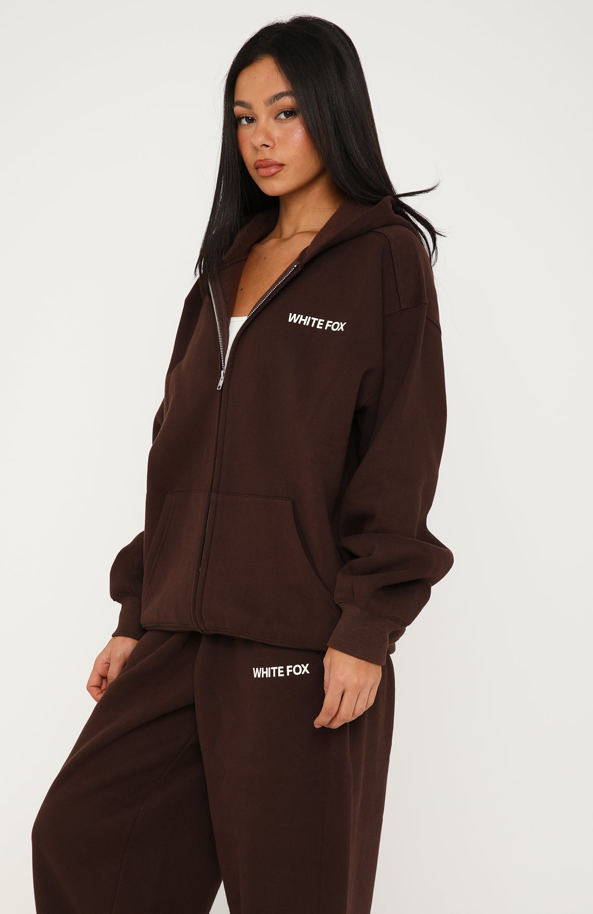 Core Classic Zip Front Hoodie Chocolate | White Fox Boutique