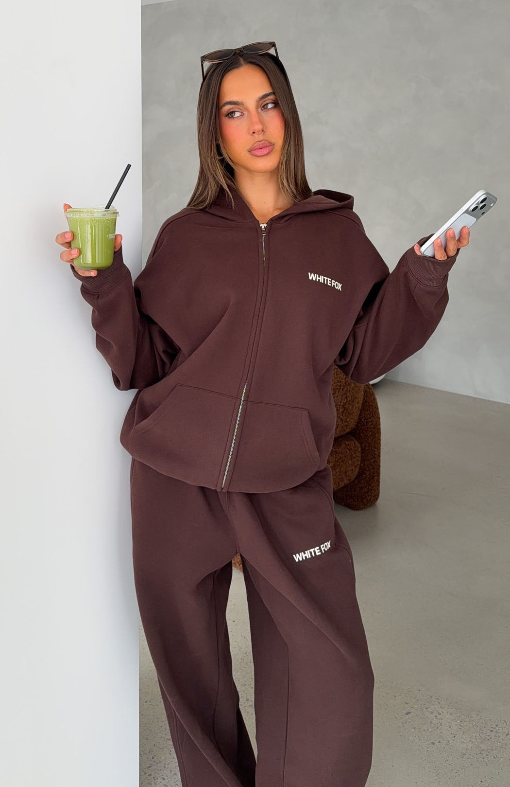 Core Classic Zip Front Hoodie Chocolate | White Fox Boutique
