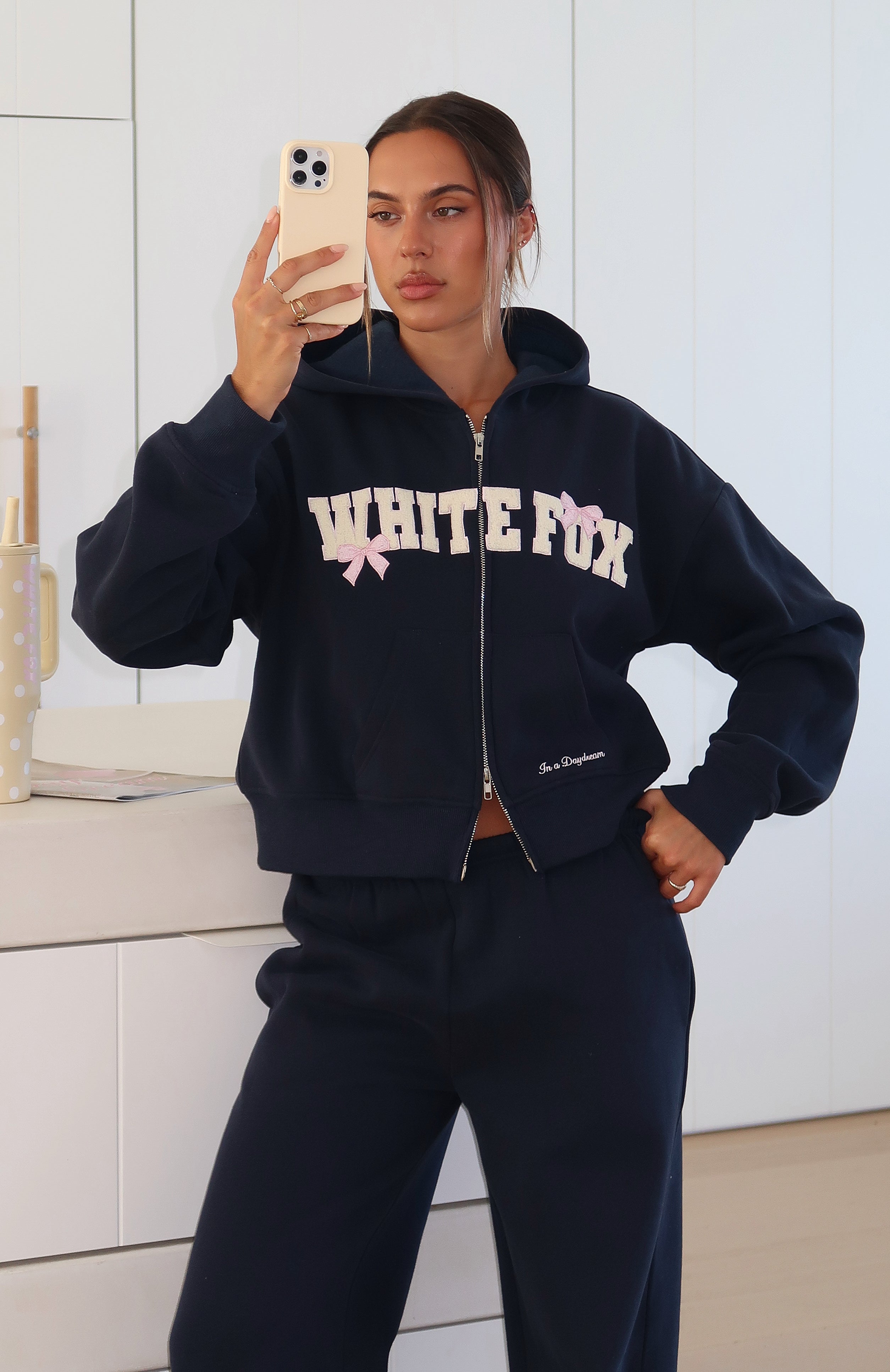 Daydreamers Madeline Boxy Zip Front Hoodie Navy | White Fox Boutique