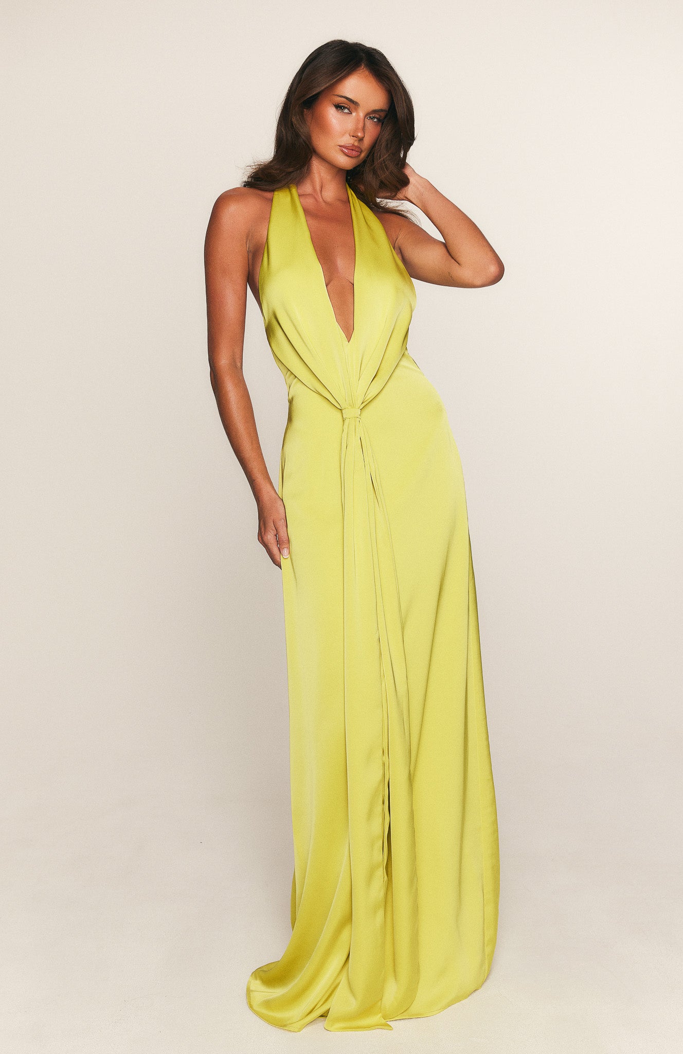 chartreuse maxi dress Coast Women's Feather Shoulder Detail V Neck Satin in | Size: 12 in bralette for extra support Maris Ruched Cape Maxi Dress