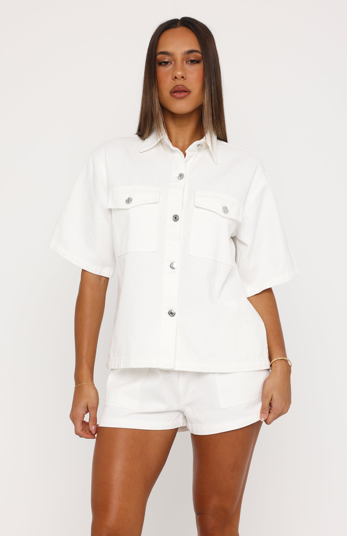 Denim Daydream Button Up Shirt White | White Fox Boutique