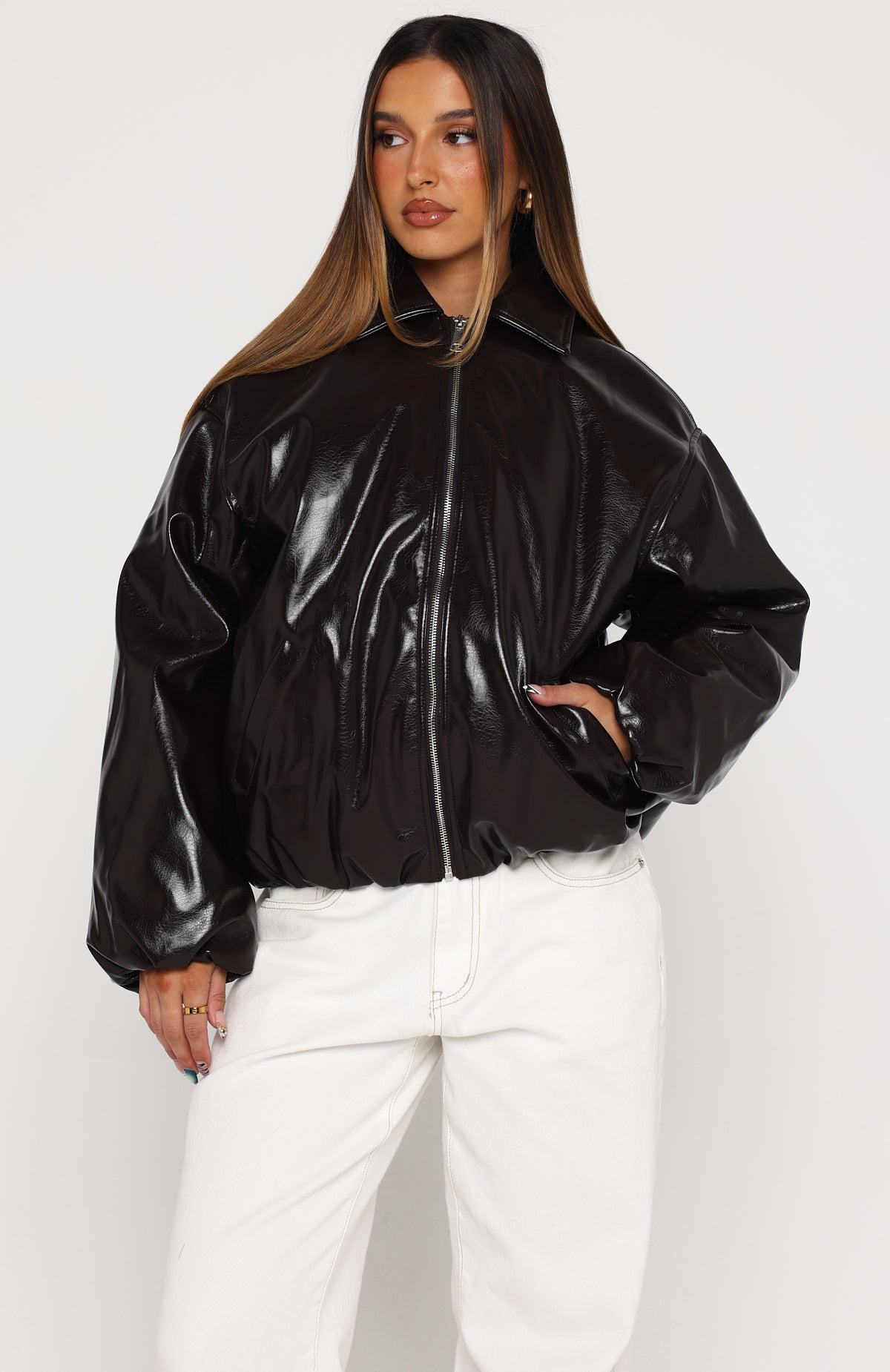 Iconic Vibes PU Jacket Dark Chocolate | White Fox Boutique
