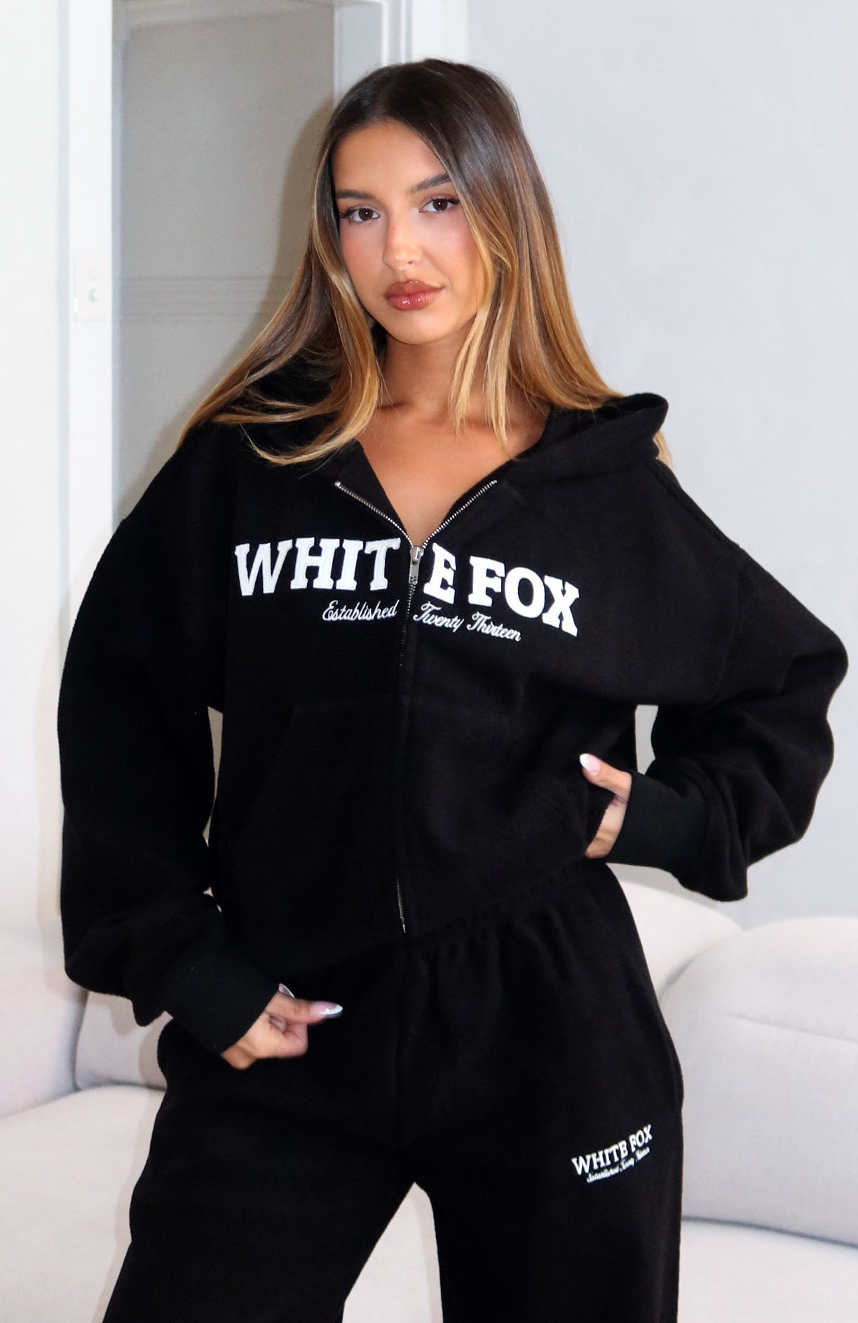 Just For Now Fleece Boxy Zip Front Hoodie Black | White Fox Boutique