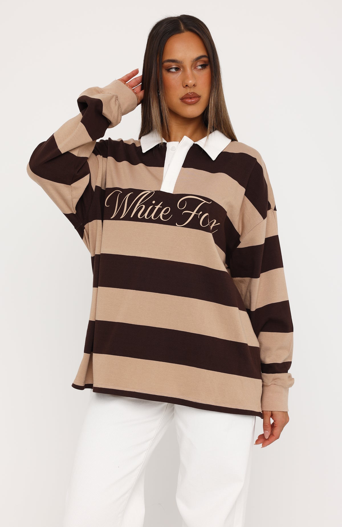 My Reality Striped Long Sleeve Rugby Shirt Chocolate/Nude Stripe