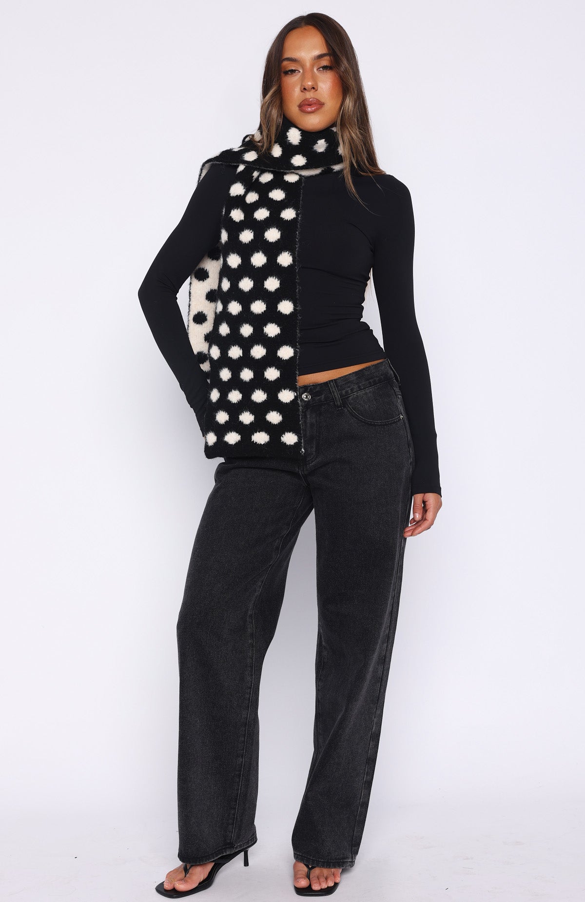 Olesia Polka Dot Scarf Black & Cream | White Fox Boutique