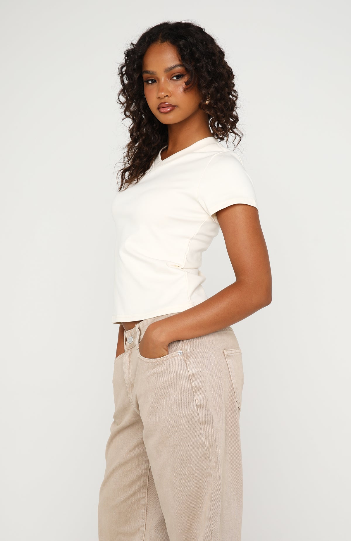 On The Hunt V Neck Top Off White | White Fox Boutique