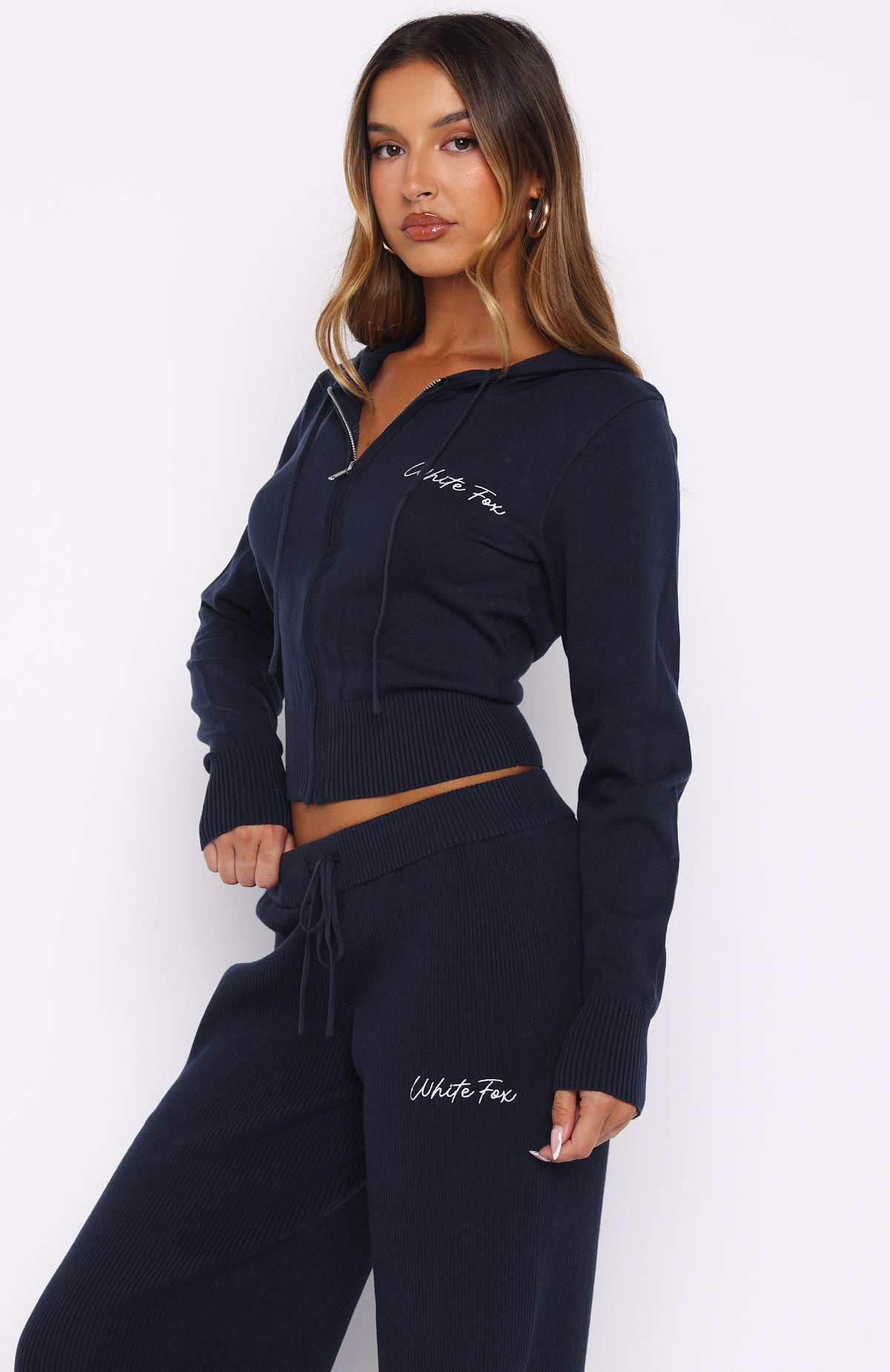 Paying It Forward Zip Front Hoodie Navy | White Fox Boutique