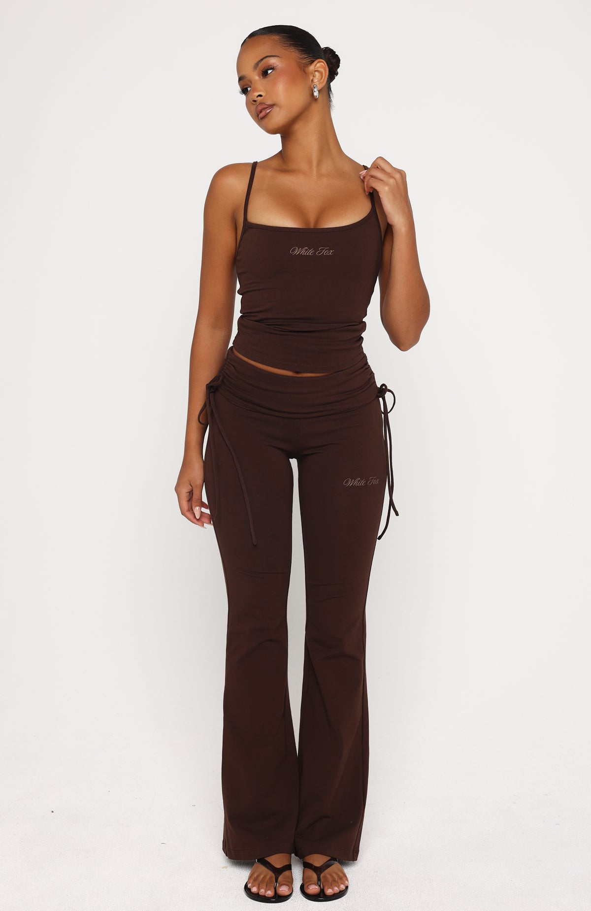 Pretty Vibes Fold Over Flare Pants Chocolate | White Fox Boutique