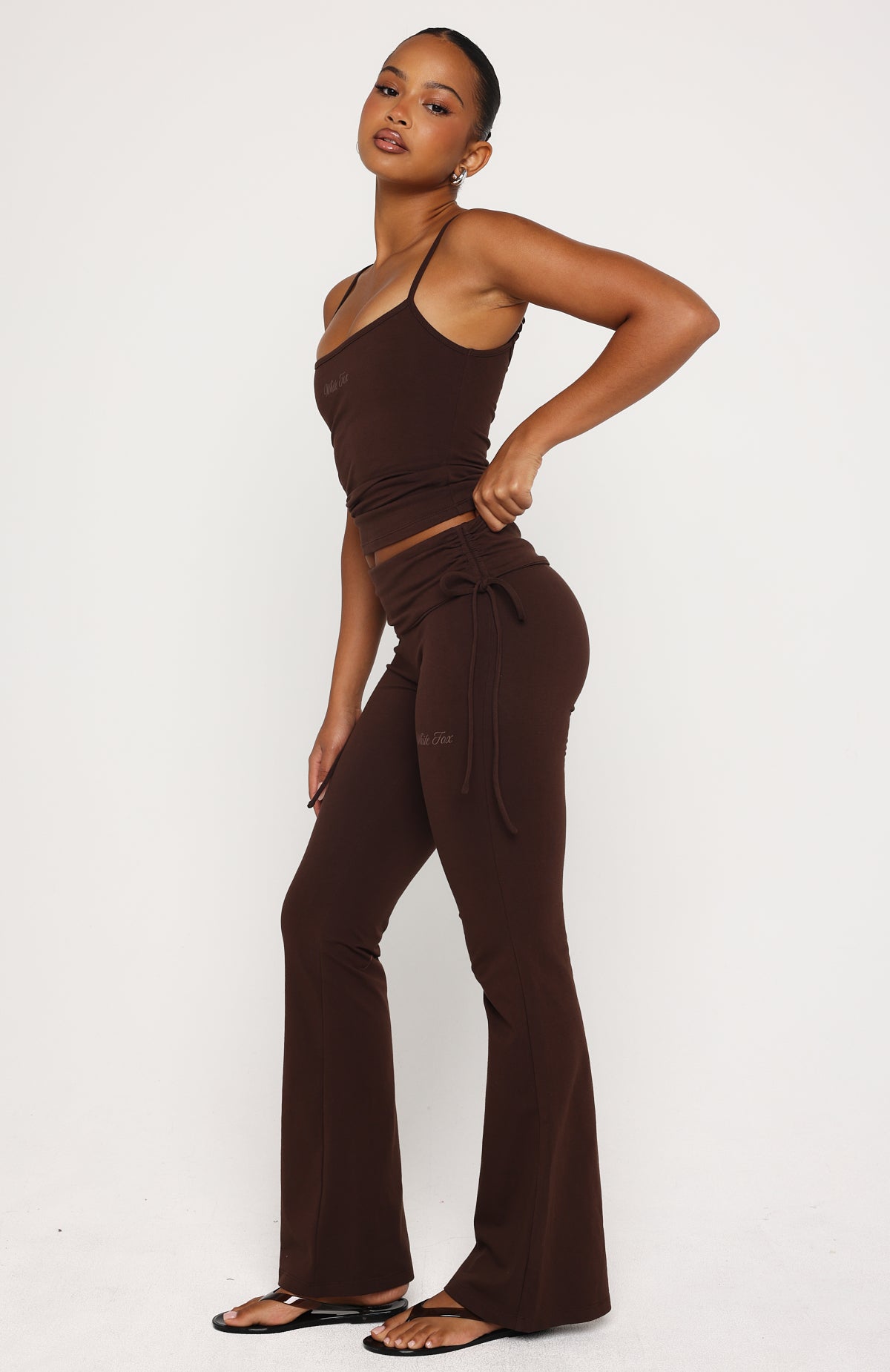 Pretty Vibes Fold Over Flare Pants Chocolate | White Fox Boutique