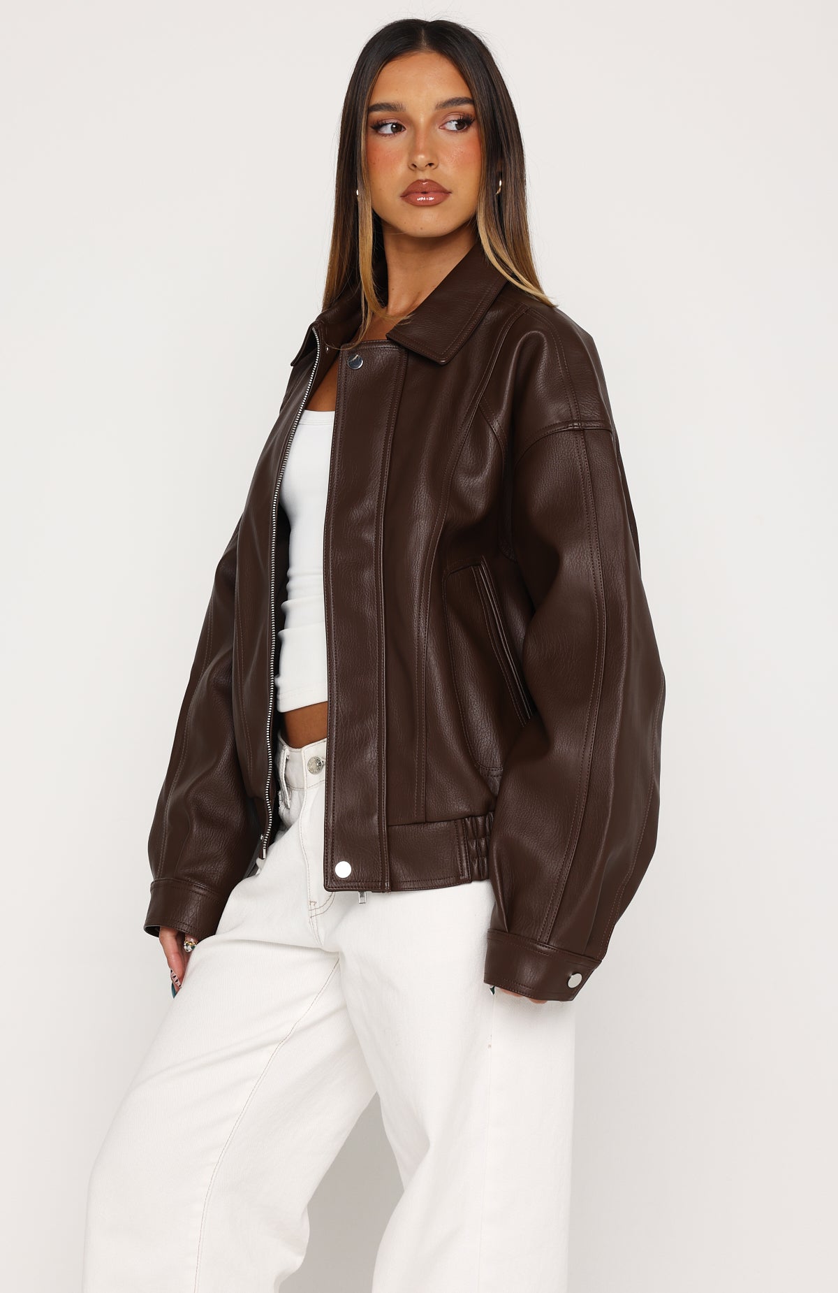 Retrograde PU Jacket Chocolate | White Fox Boutique
