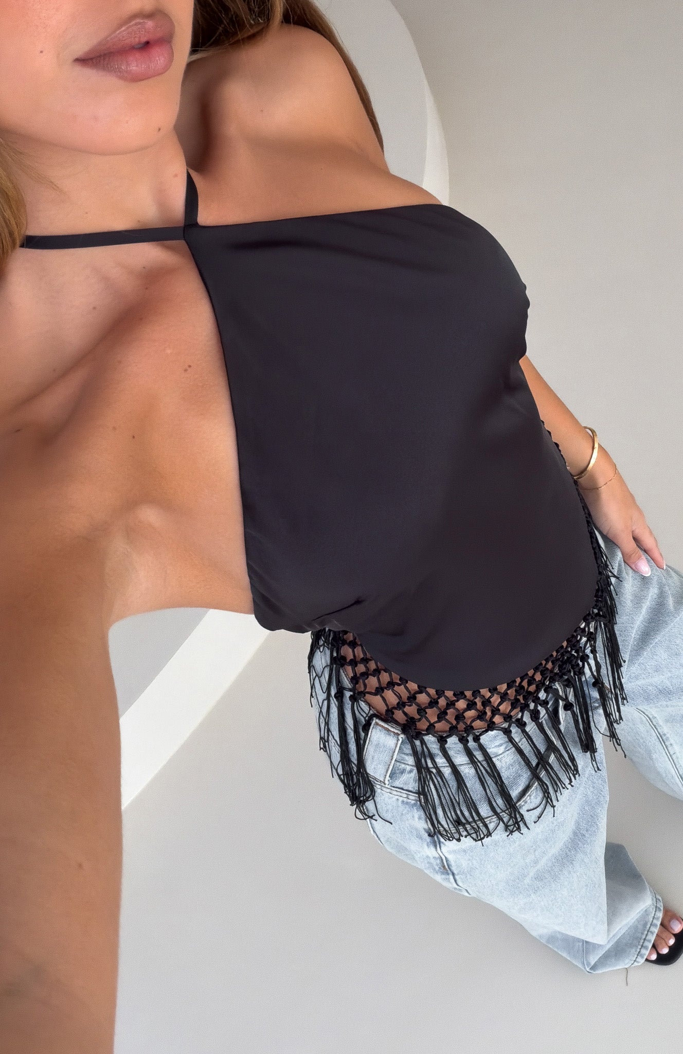 Rough Love Fringe Top Black | White Fox Boutique