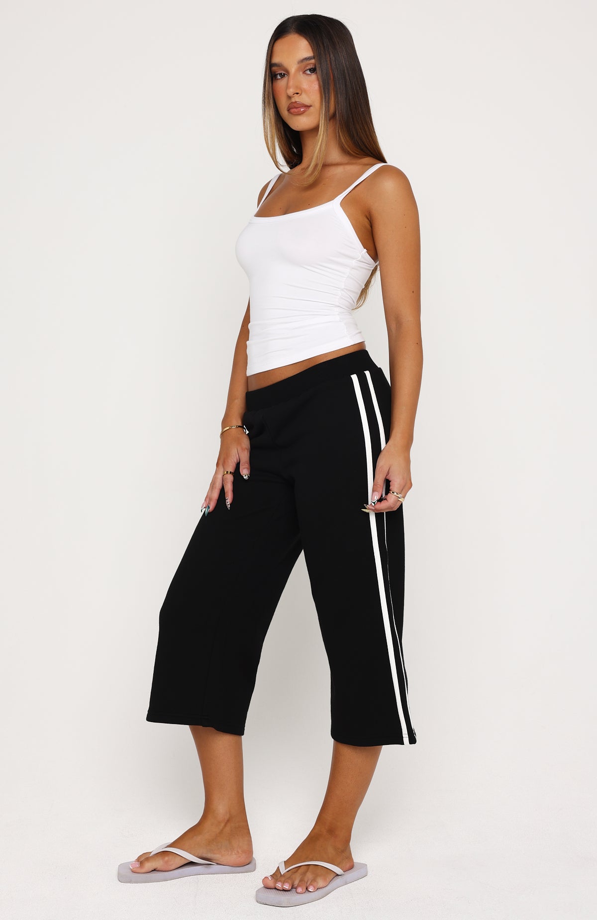 Stuck In A Daze Capri Track Pants Black | White Fox Boutique